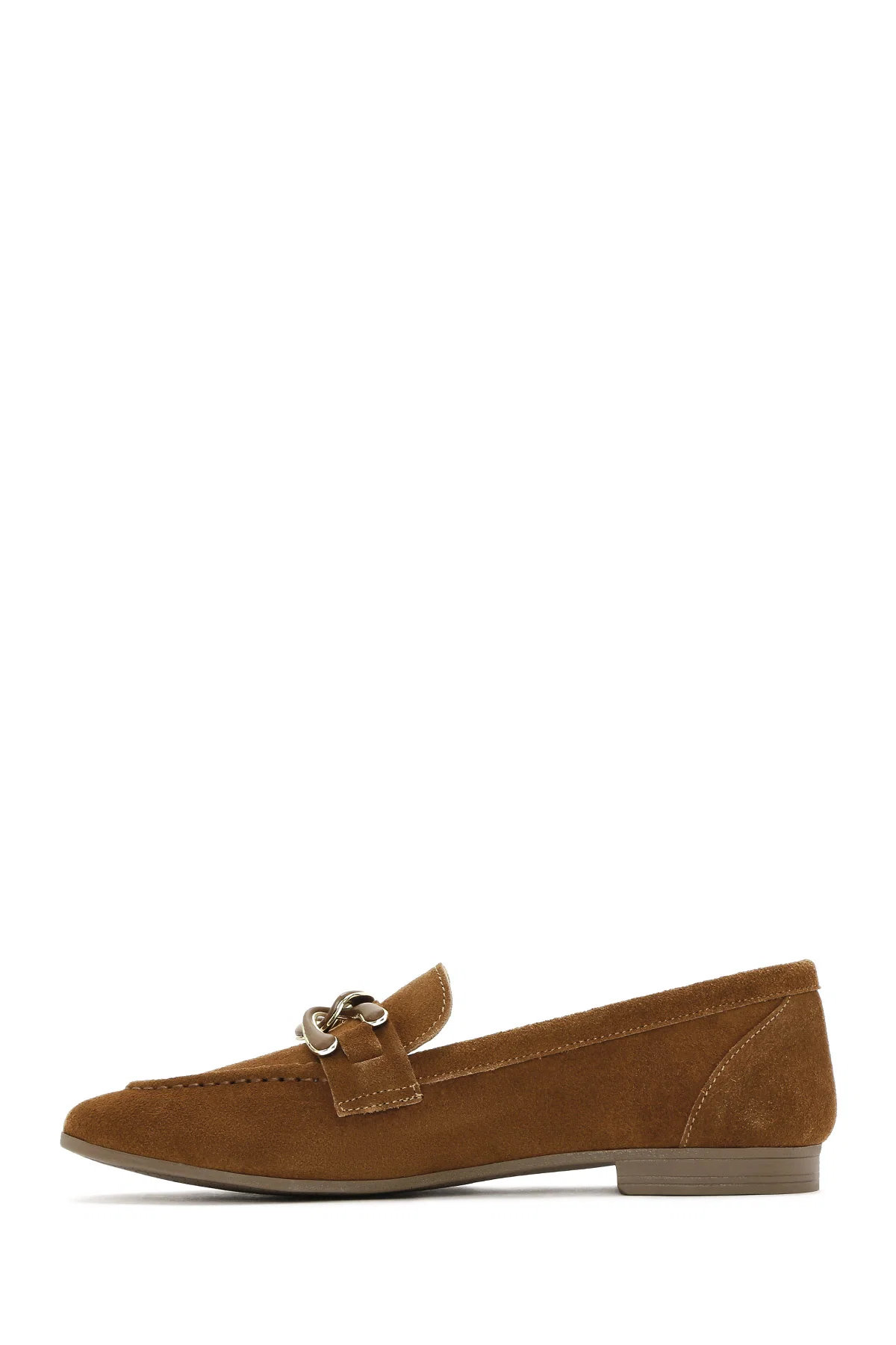 Kadın Taba Süet Deri Maskülen Loafer - Image 2
