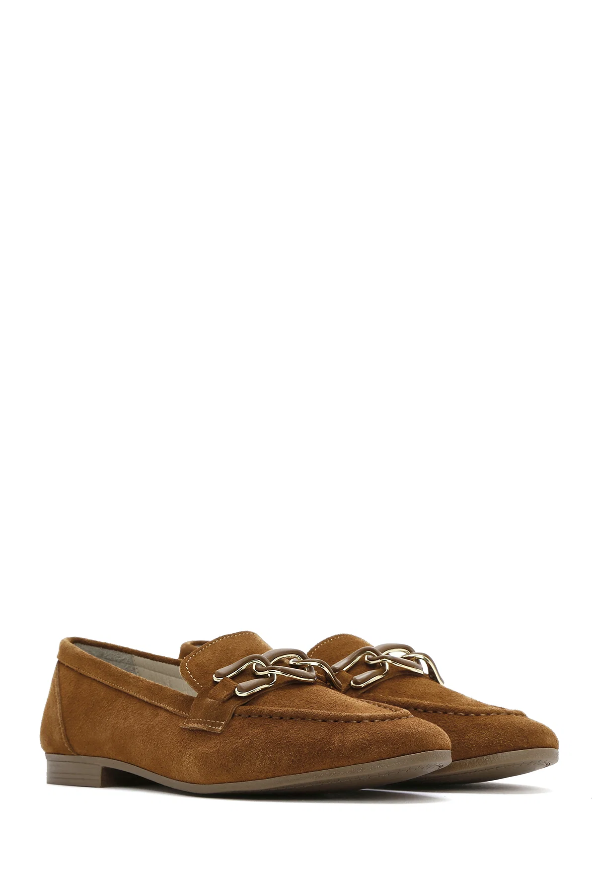 Kadın Taba Süet Deri Maskülen Loafer - Image 3