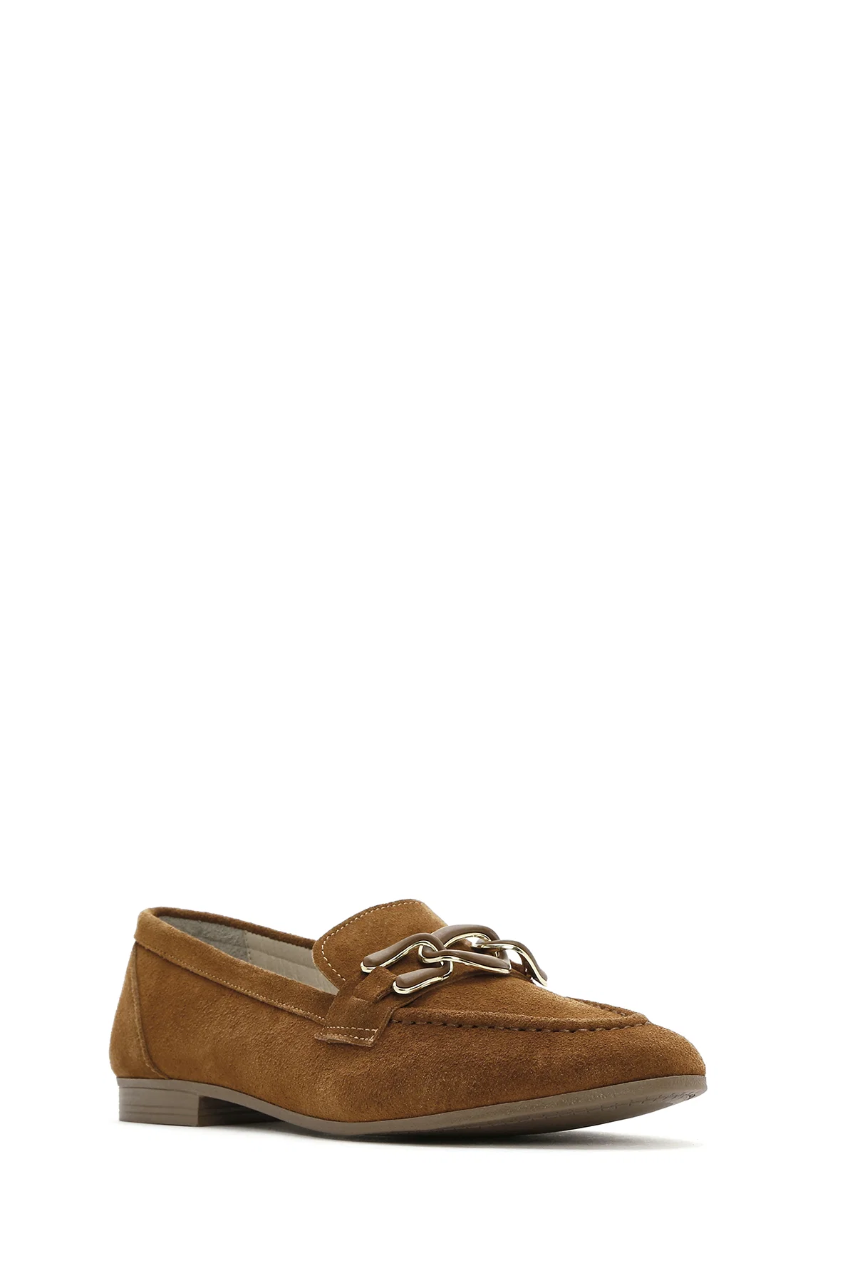 Kadın Taba Süet Deri Maskülen Loafer - Image 6