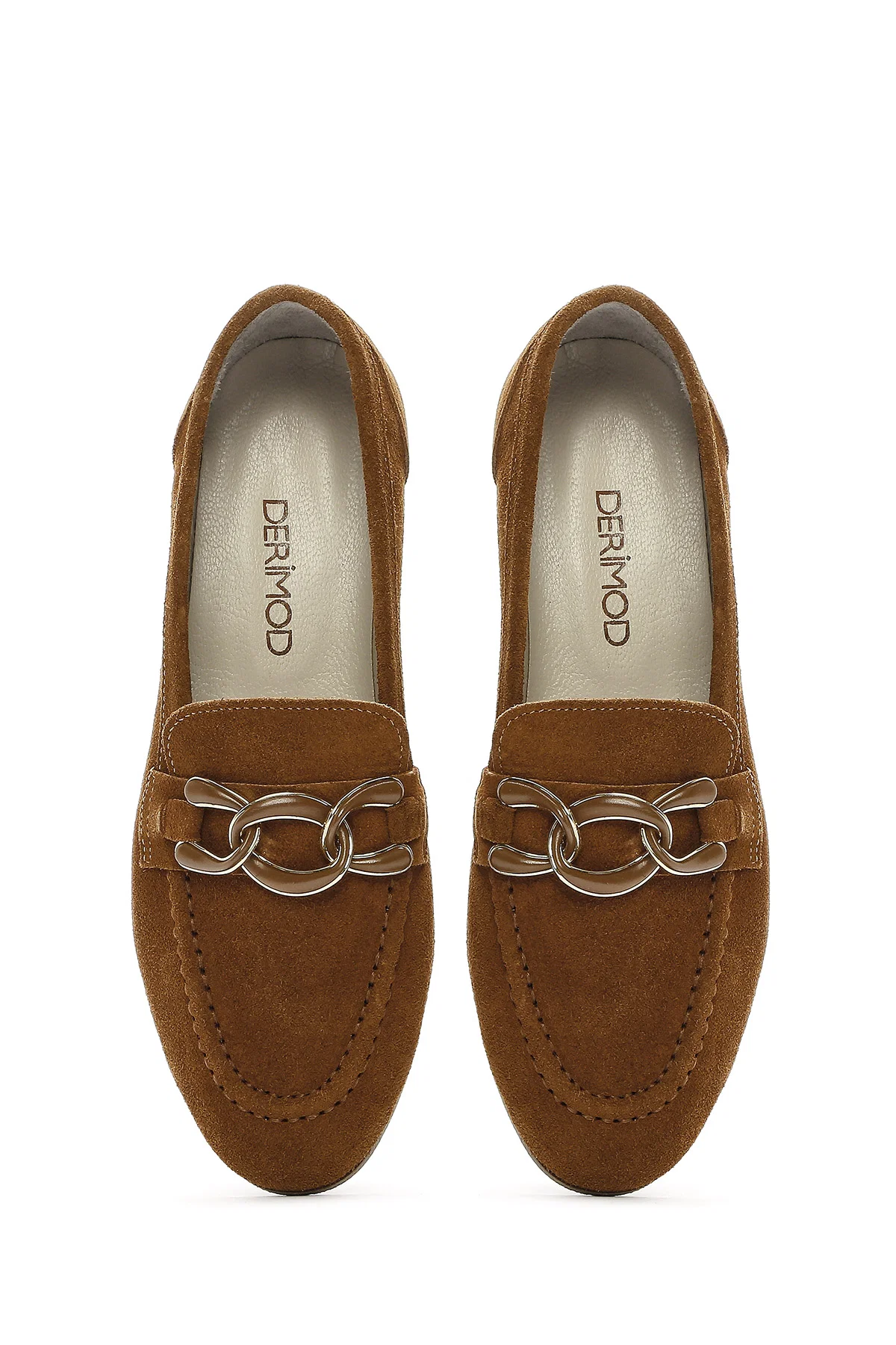 Kadın Taba Süet Deri Maskülen Loafer - Image 7