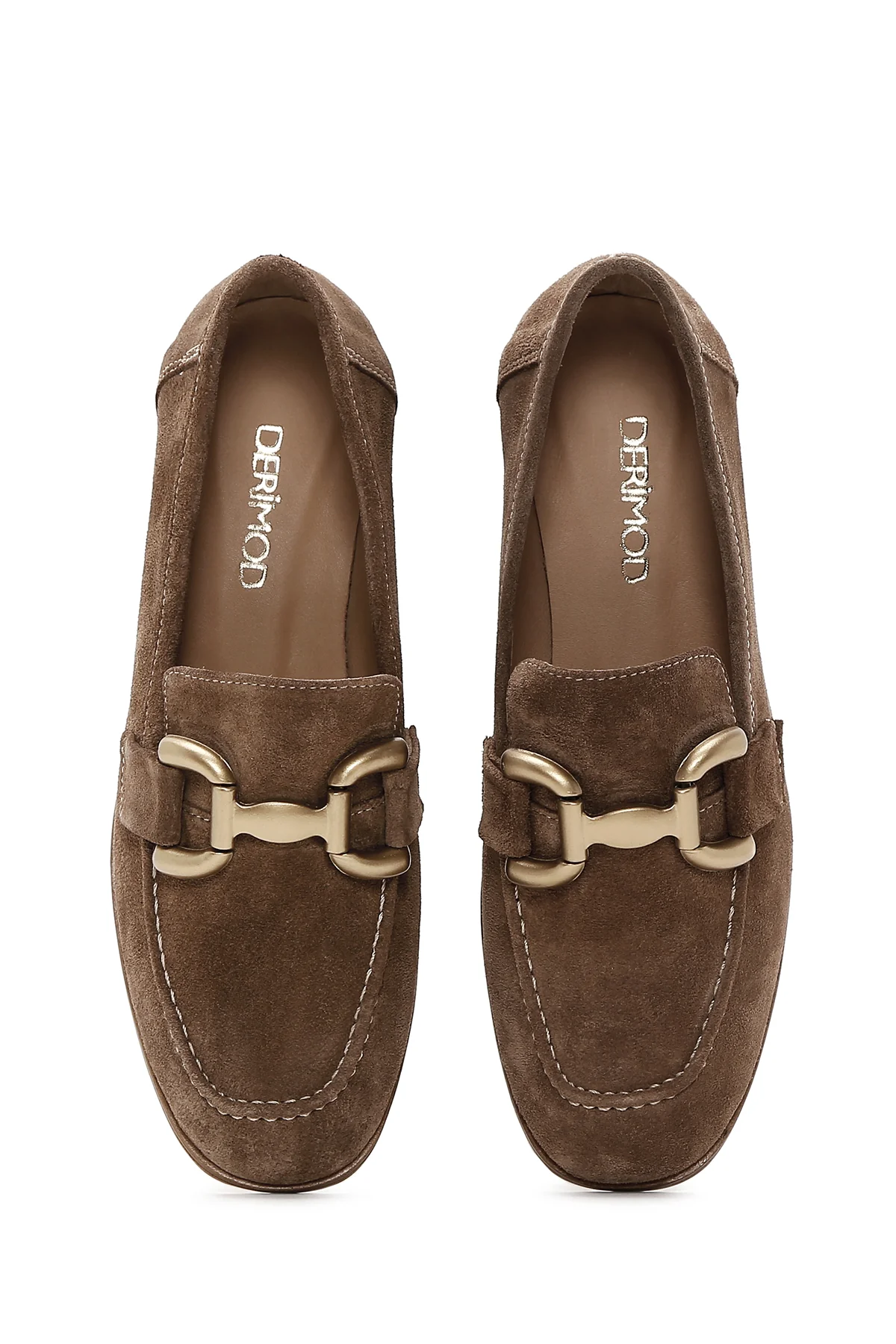 Kadın Taba Süet Deri Tokalı Loafer - Image 6