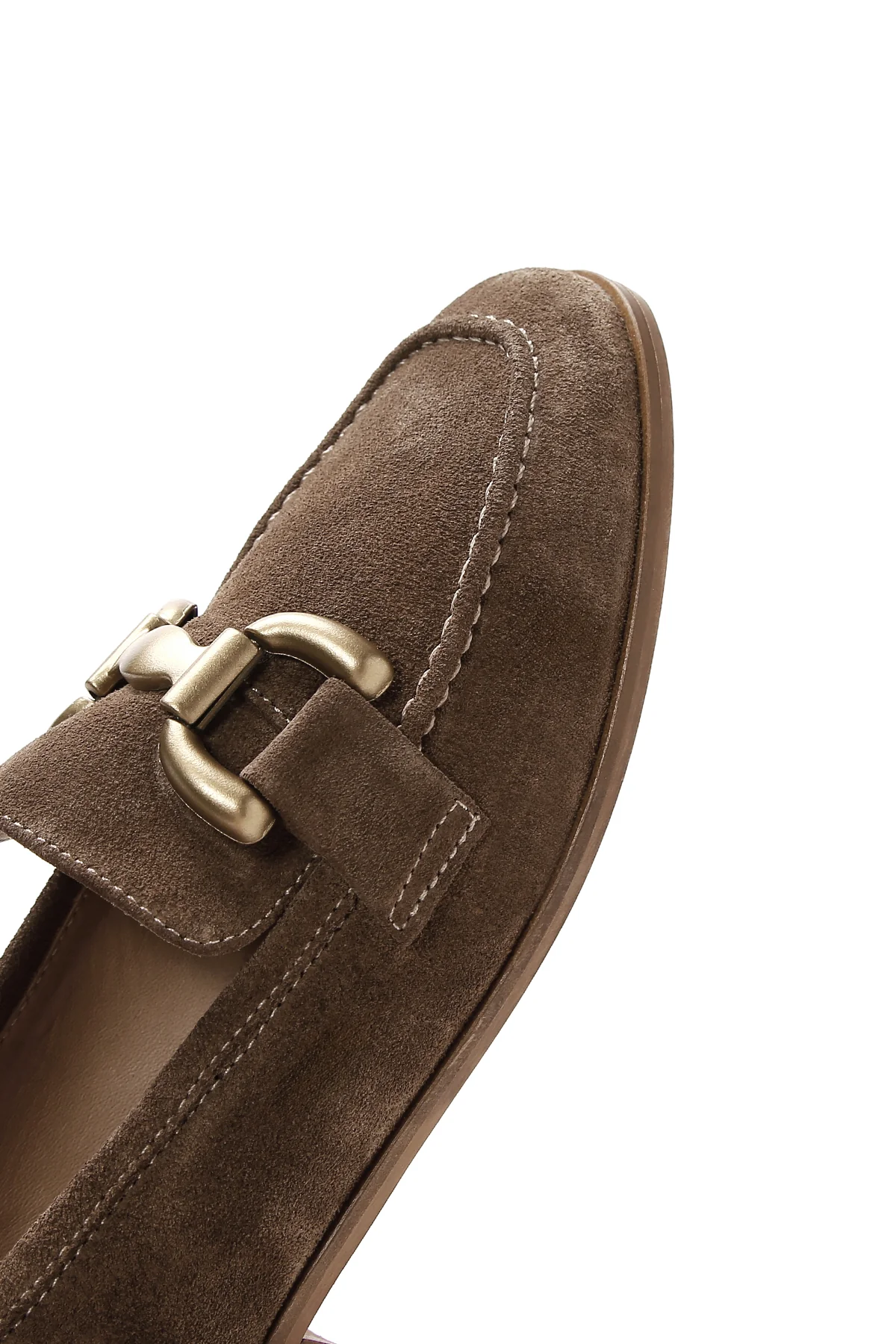 Kadın Taba Süet Deri Tokalı Loafer - Image 9