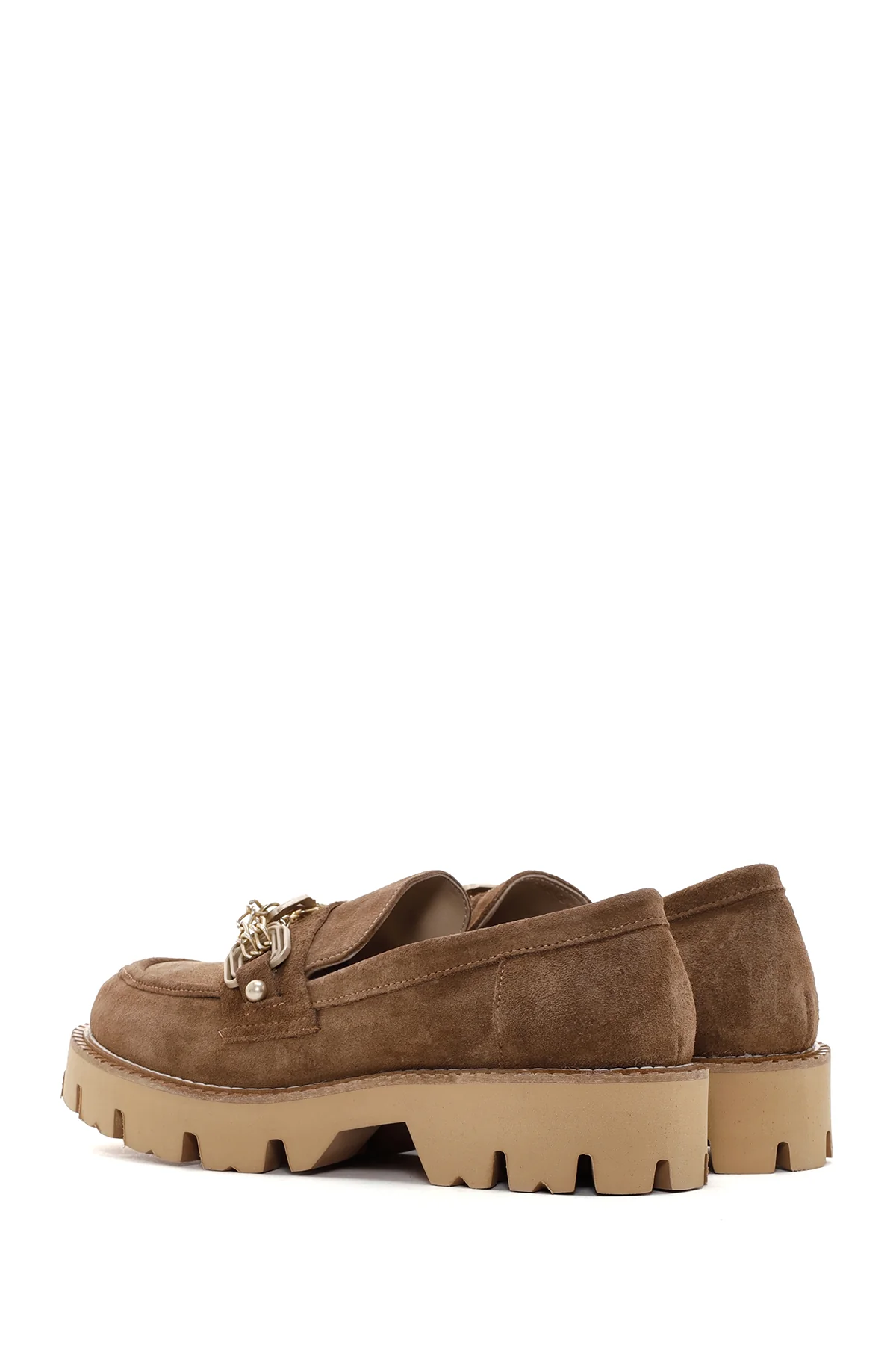 Kadın Taba Süet Deri Tokalı Maskülen Loafer - Image 5
