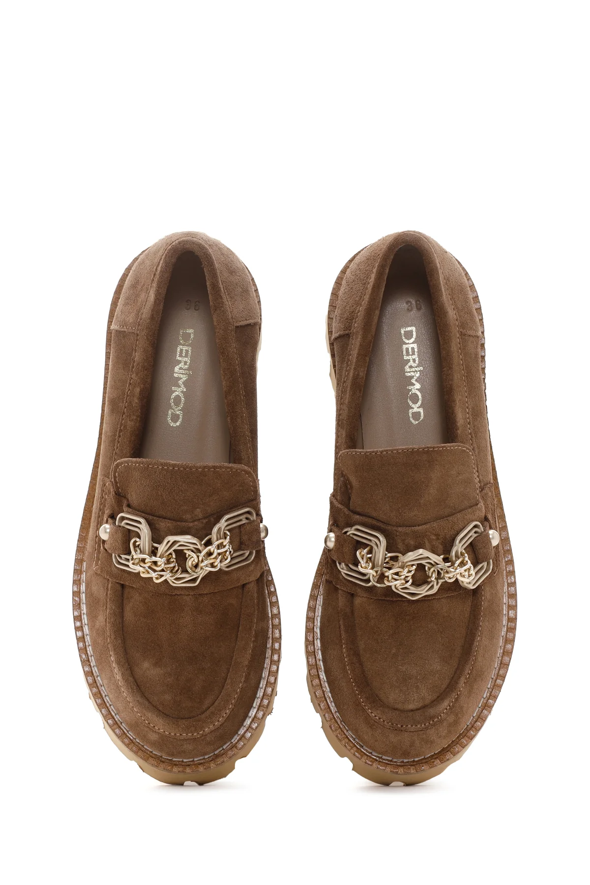 Kadın Taba Süet Deri Tokalı Maskülen Loafer - Image 6