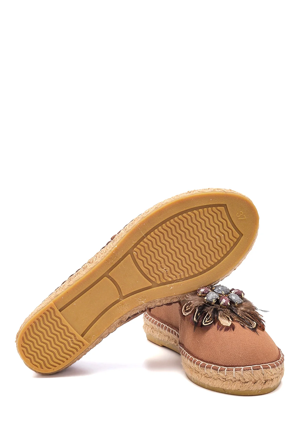 Kadın Taba Taşlı Hasır Taban Espadril - Image 4
