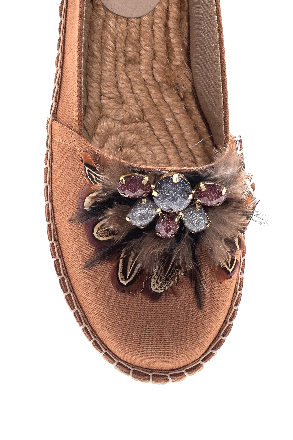 Kadın Taba Taşlı Hasır Taban Espadril - Image 6