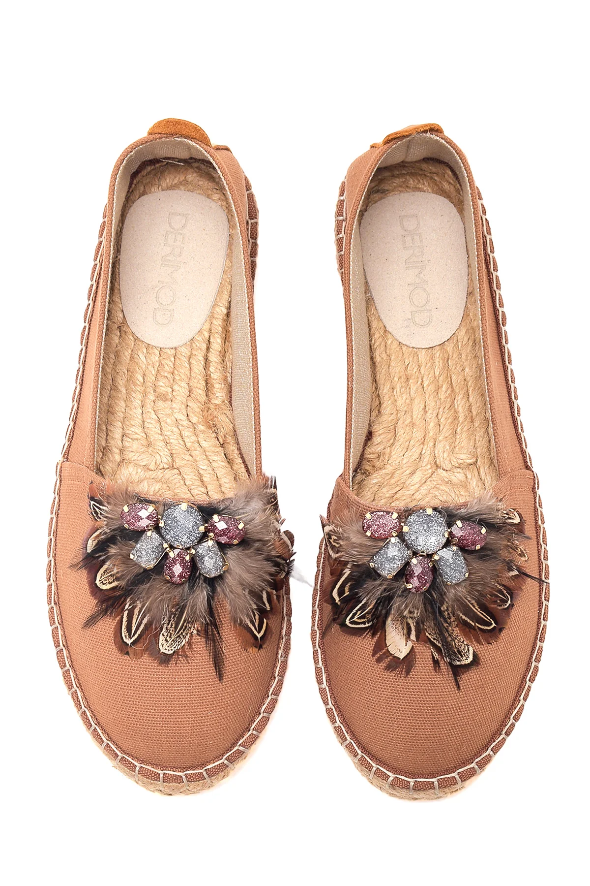 Kadın Taba Taşlı Hasır Taban Espadril - Image 7