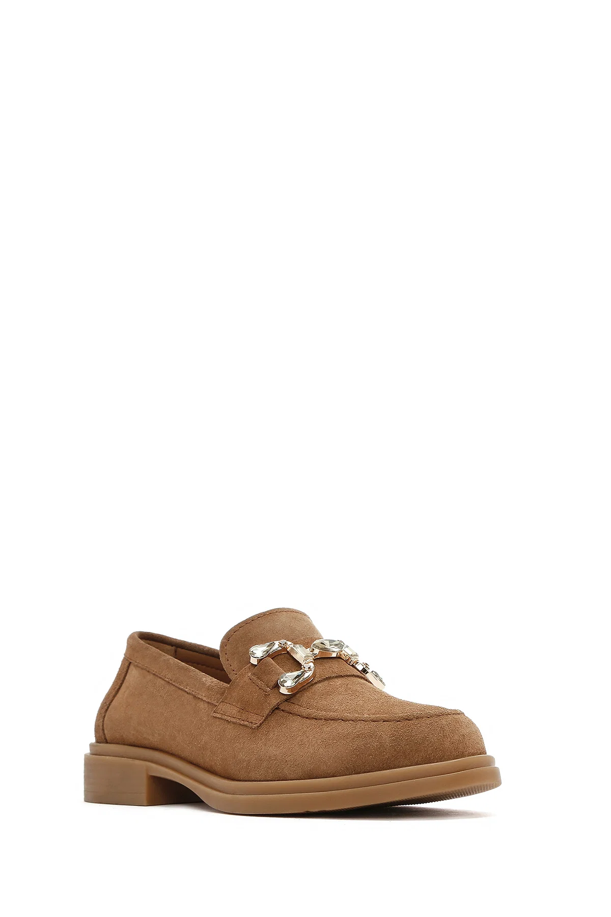 Kadın Taba Taşlı Süet Deri Maskülen Loafer - Image 6