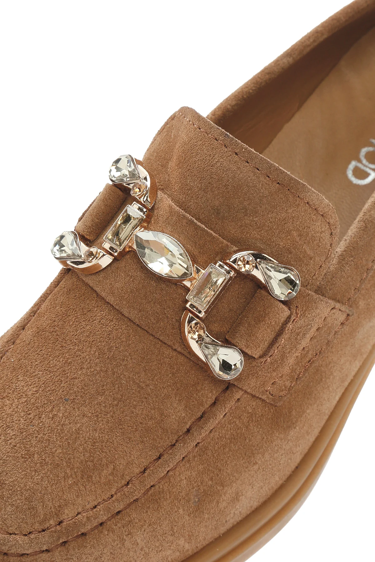 Kadın Taba Taşlı Süet Deri Maskülen Loafer - Image 10