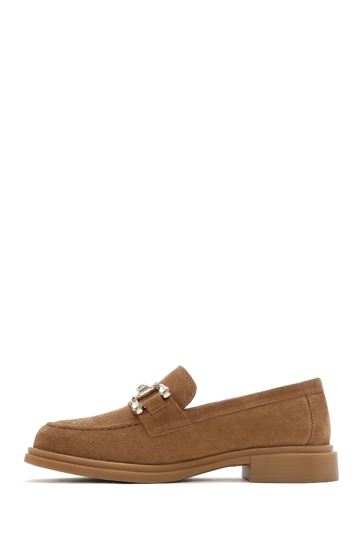 Kadın Taba Taşlı Süet Deri Maskülen Loafer - Image 4