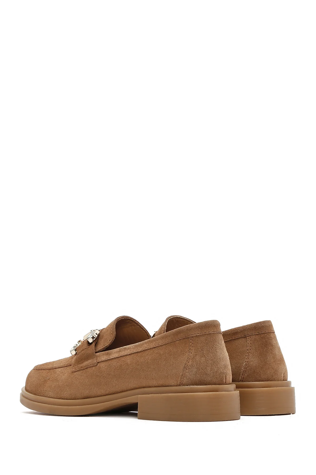 Kadın Taba Taşlı Süet Deri Maskülen Loafer - Image 7