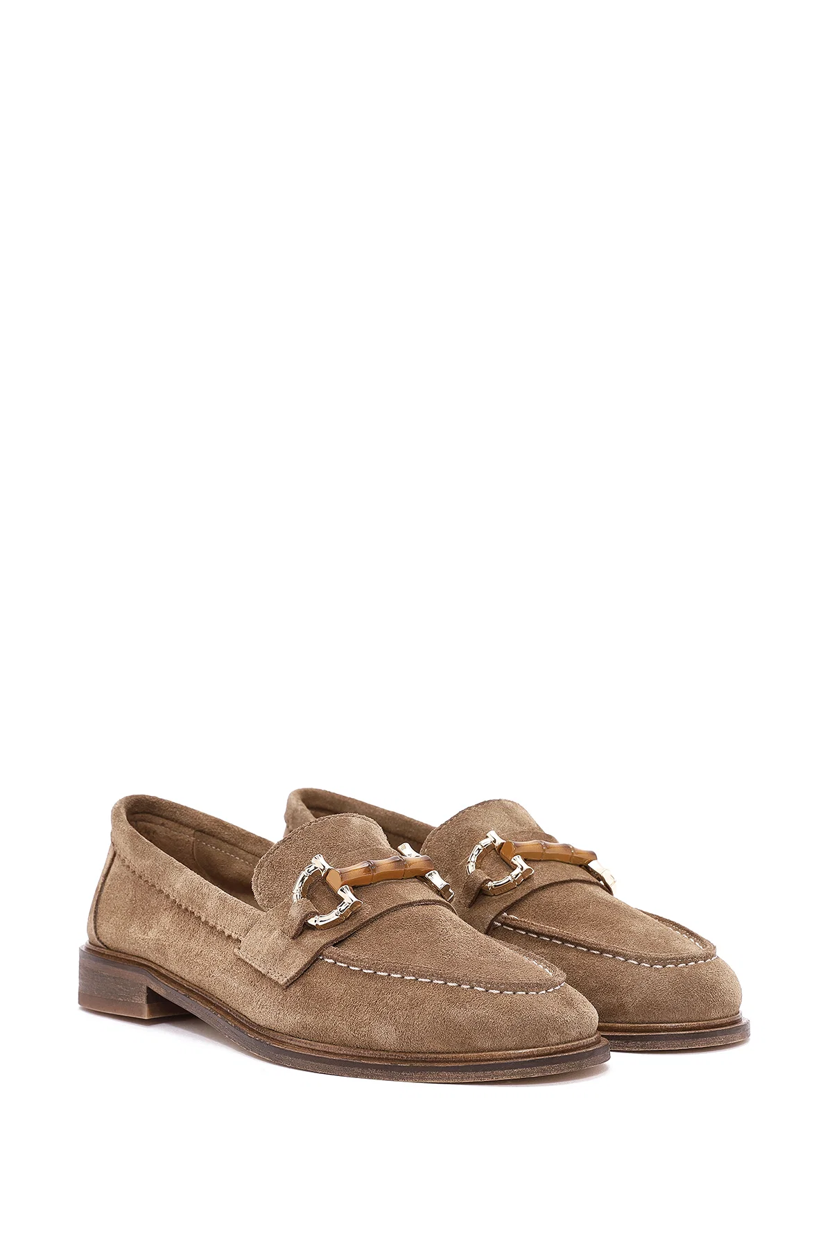 Kadın Taba Toka Detaylı Süet Deri Maskülen Loafer - Image 3