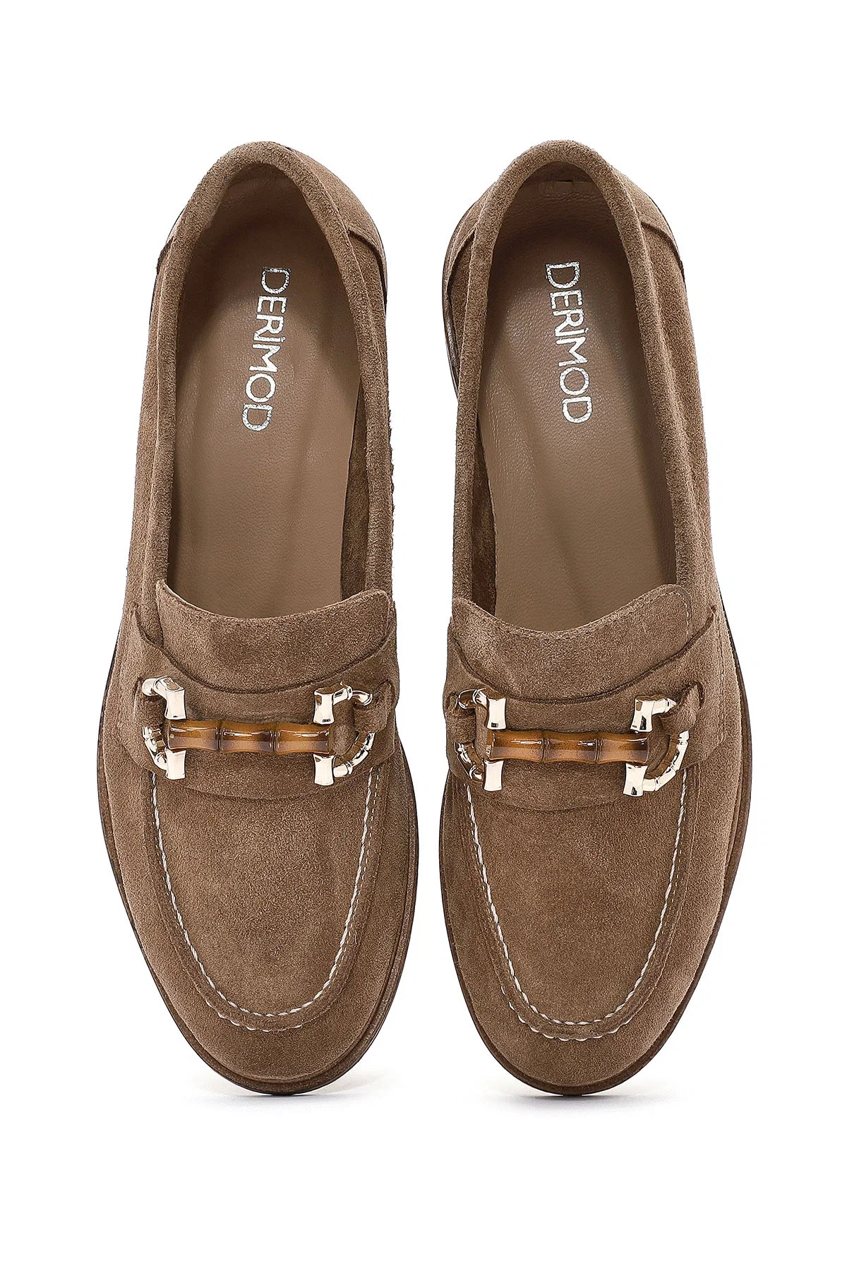 Kadın Taba Toka Detaylı Süet Deri Maskülen Loafer - Image 7