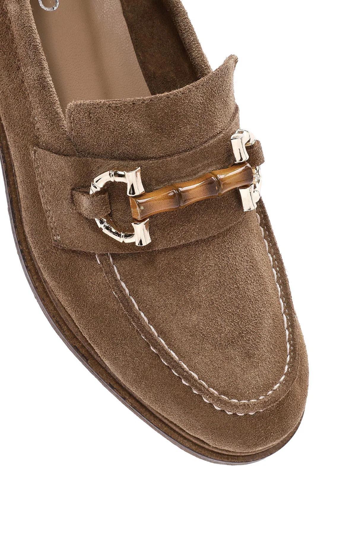 Kadın Taba Toka Detaylı Süet Deri Maskülen Loafer - Image 8
