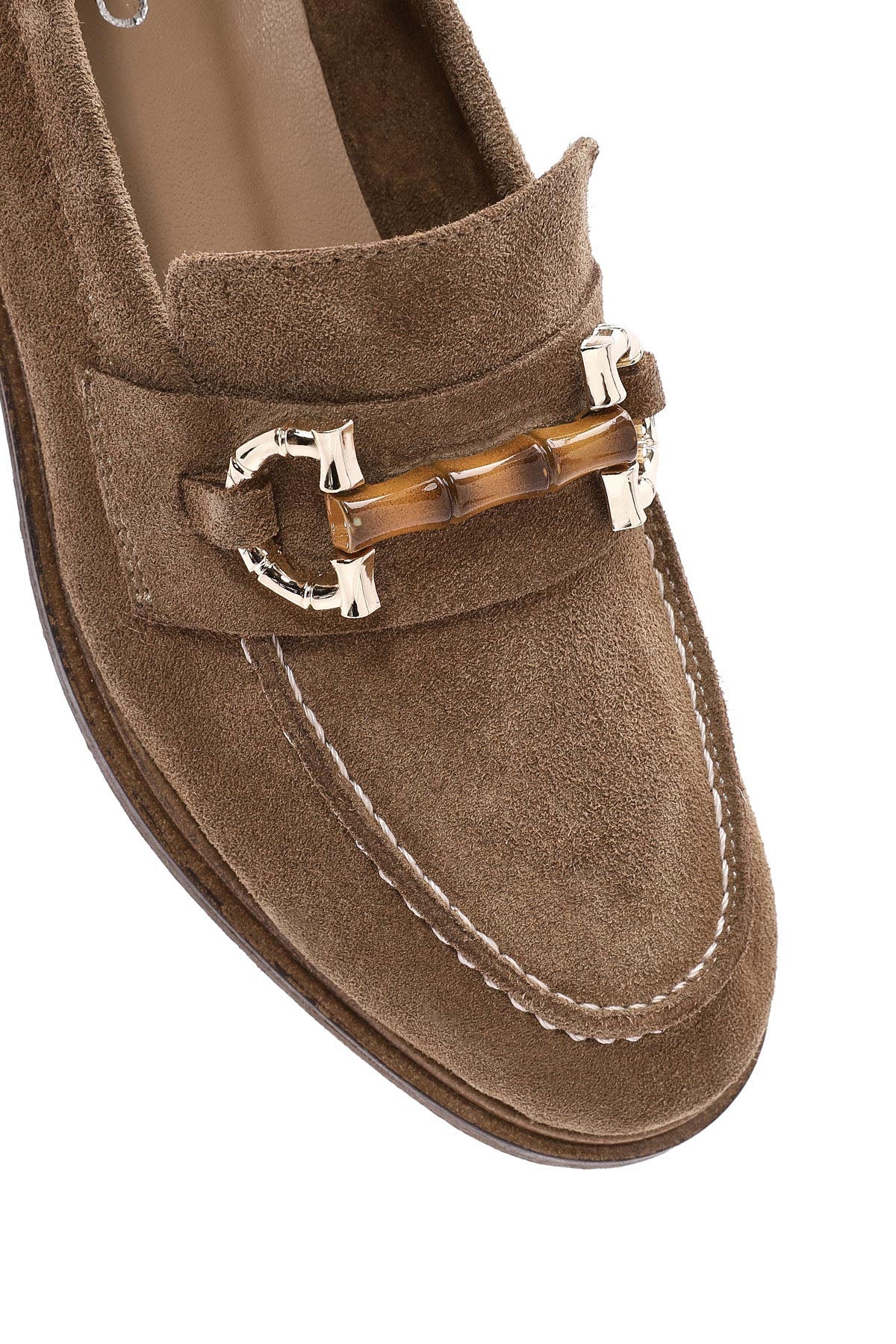 Kadın Taba Toka Detaylı Süet Deri Maskülen Loafer - Image 8