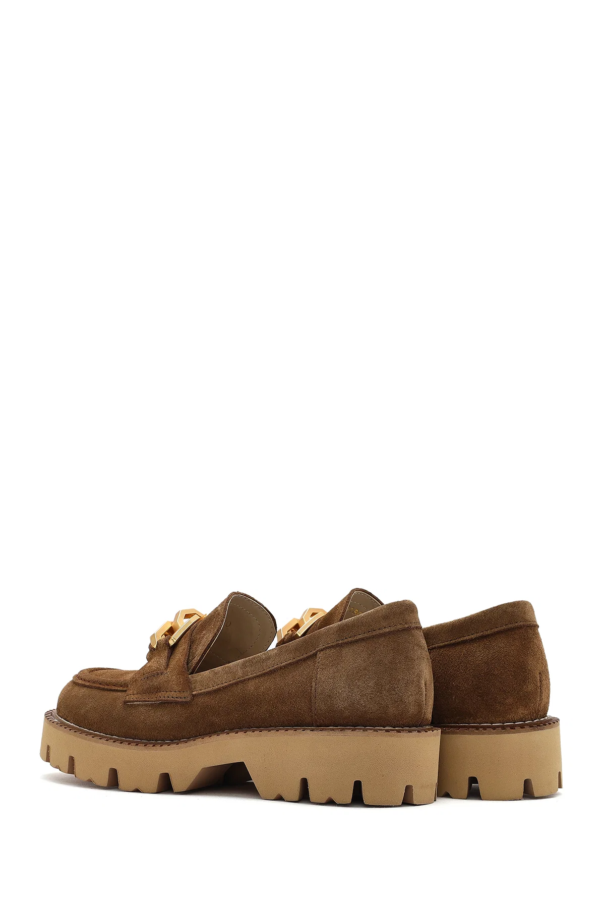 Kadın Taba Tokalı Kalın Tabanlı Süet Deri Maskülen Loafer - Image 5