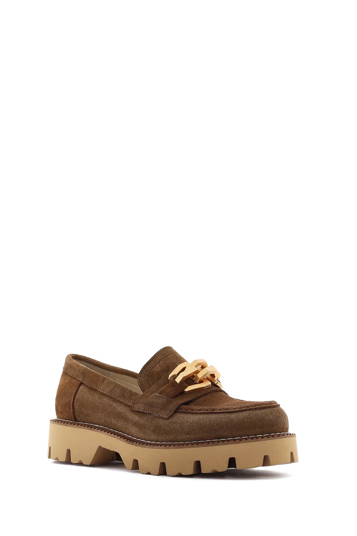 Kadın Taba Tokalı Kalın Tabanlı Süet Deri Maskülen Loafer - Image 6