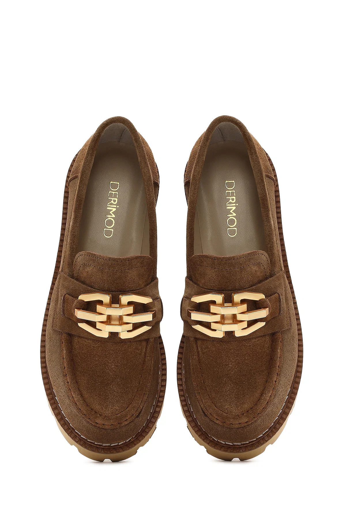 Kadın Taba Tokalı Kalın Tabanlı Süet Deri Maskülen Loafer - Image 7