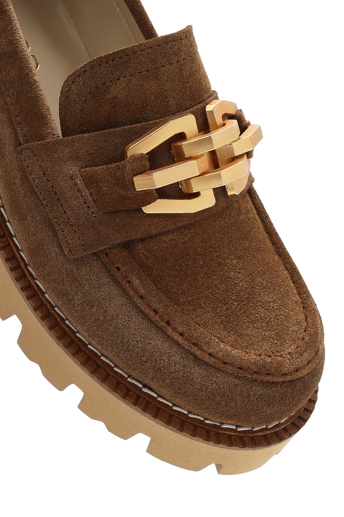Kadın Taba Tokalı Kalın Tabanlı Süet Deri Maskülen Loafer - Image 9