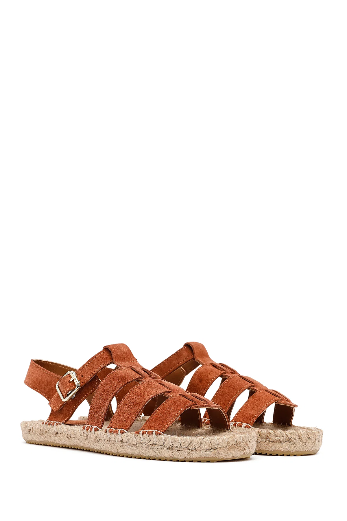 Kadın Taba Tokalı Süet Deri Espadril Sandalet - Image 3