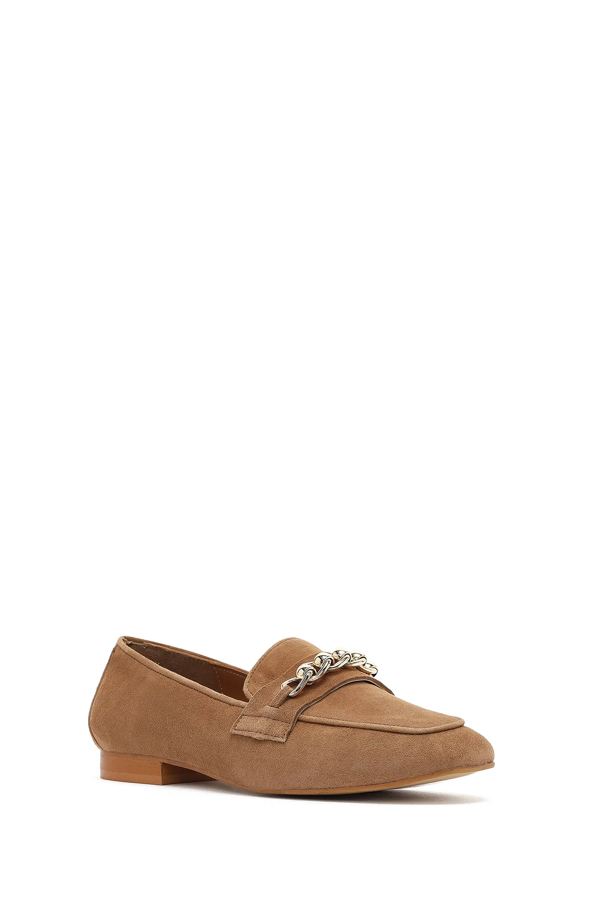 Kadın Taba Tokalı Süet Deri Loafer - Image 6