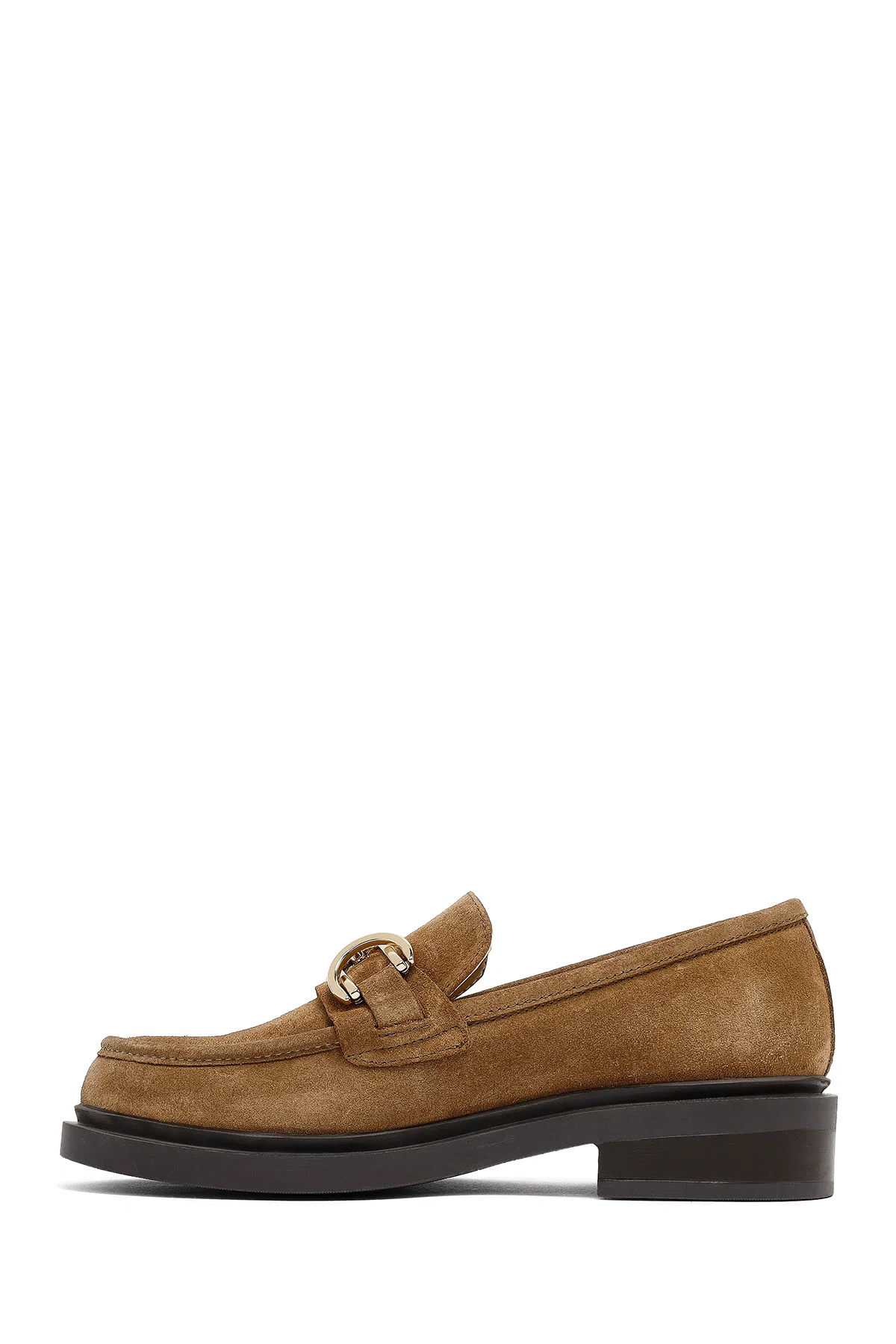 Kadın Taba Tokalı Süet Deri Maskülen Loafer - Image 2