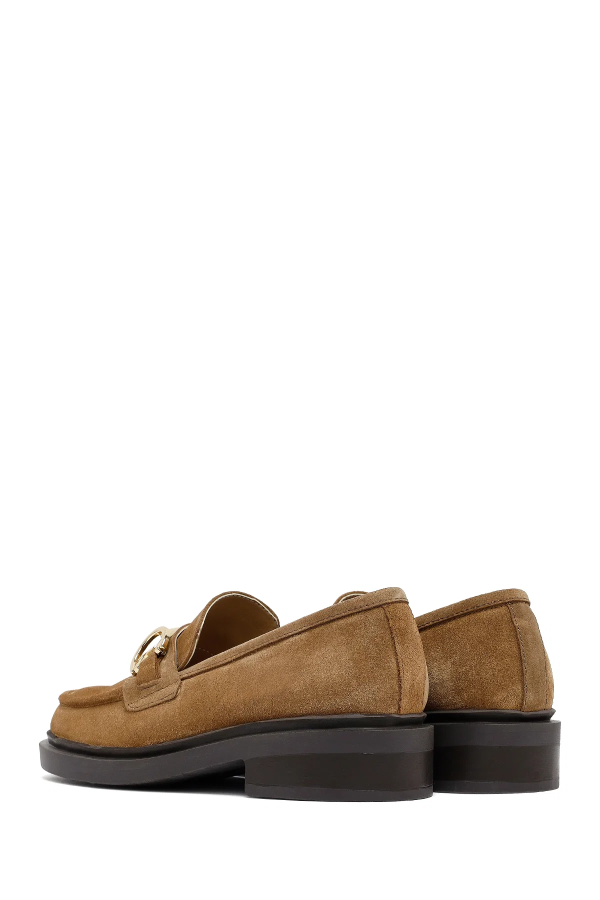 Kadın Taba Tokalı Süet Deri Maskülen Loafer - Image 5
