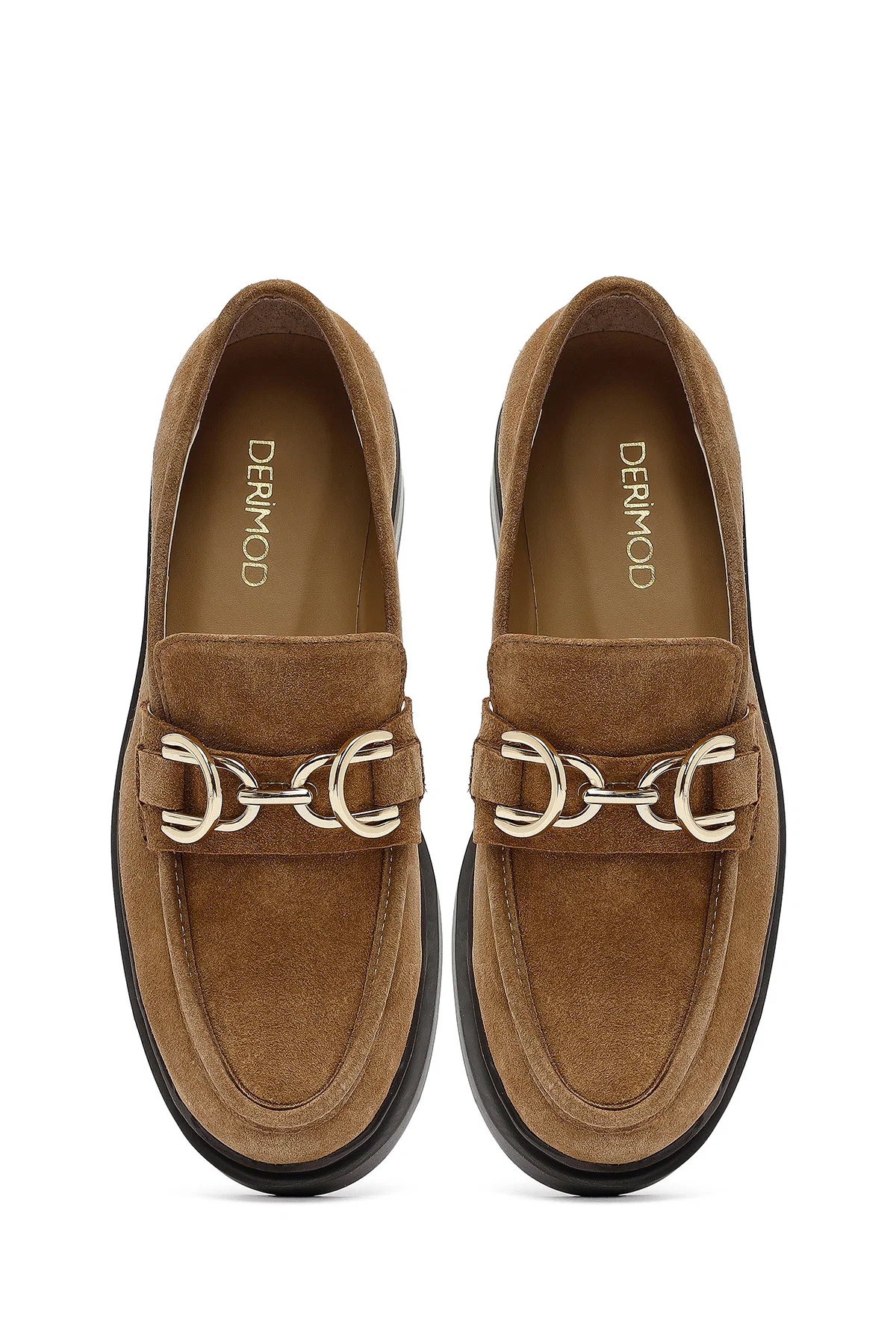 Kadın Taba Tokalı Süet Deri Maskülen Loafer - Image 7