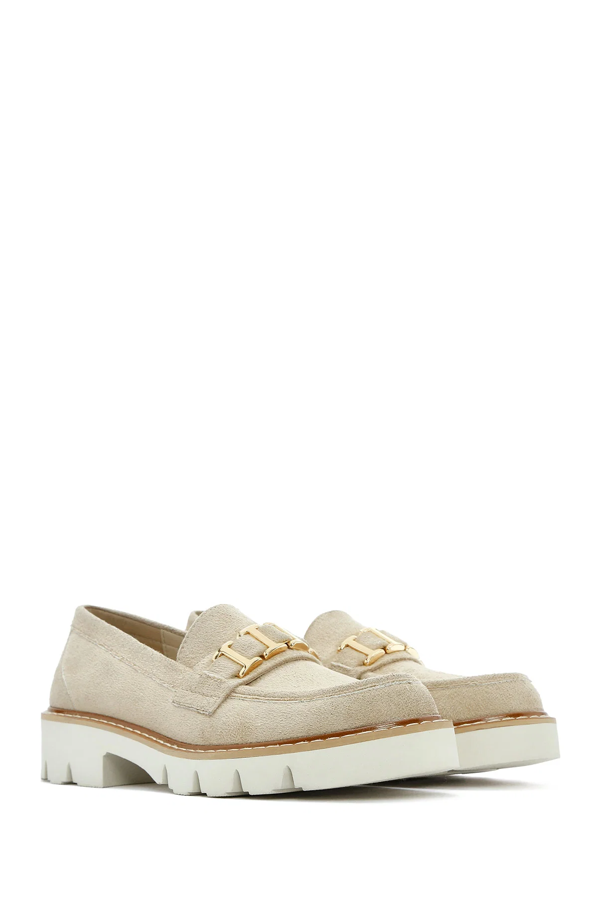 Kadın Taba Tokalı Süet Maskülen Loafer - Image 3