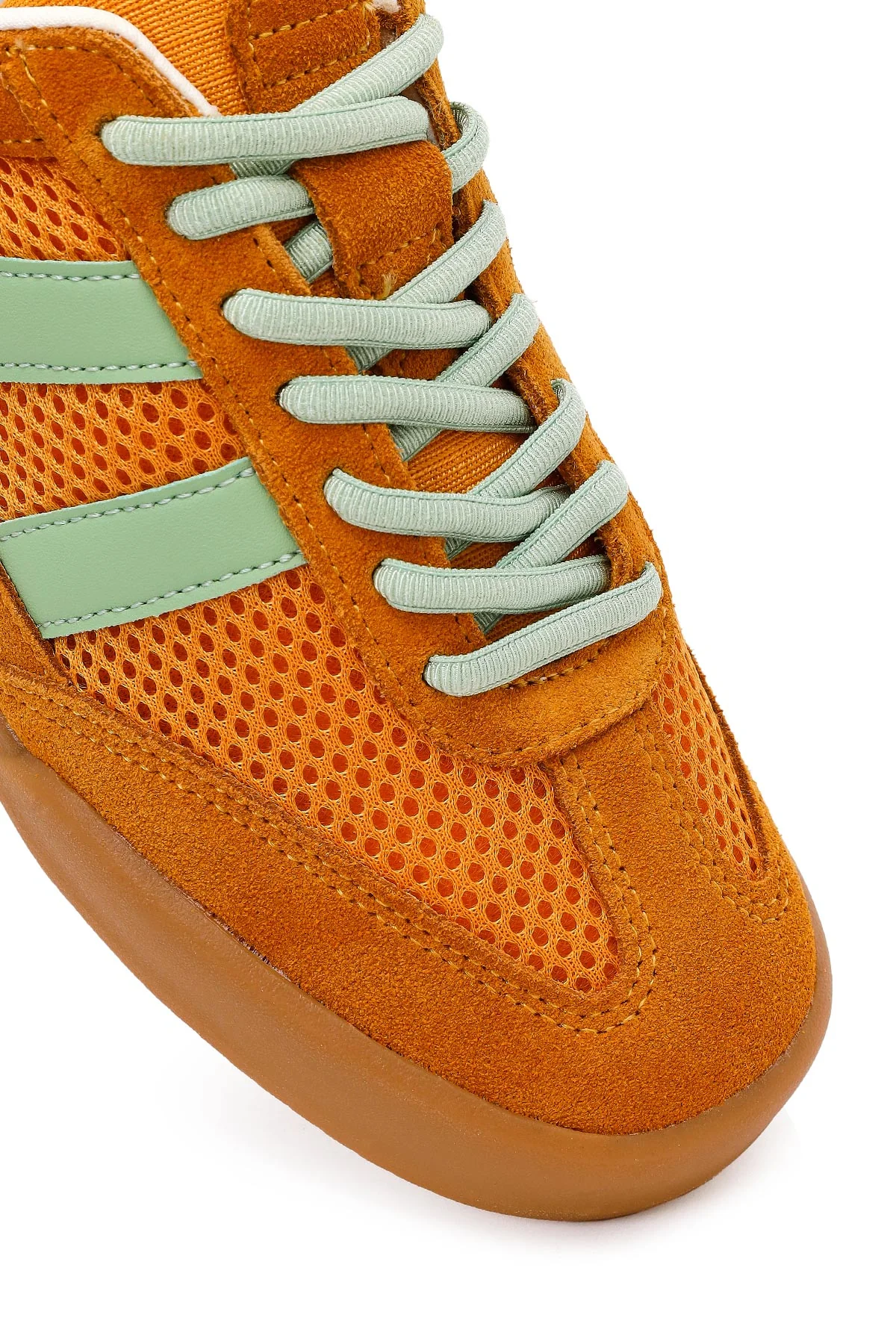Kadın Turuncu Bağcıklı Deri Sneaker - Image 9