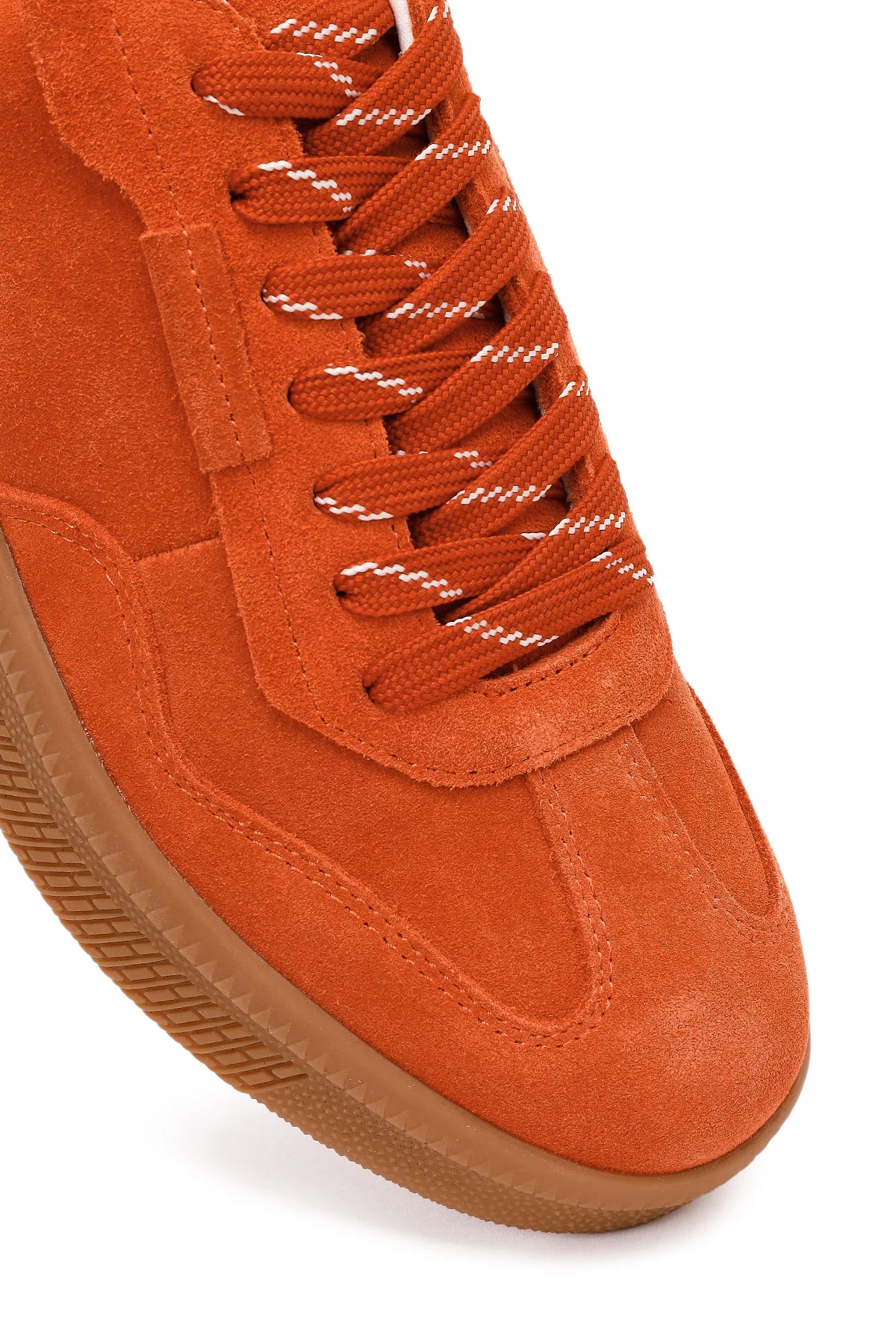 Kadın Turuncu Bağcıklı Kalın Tabanlı Süet Deri Sneaker - Image 10