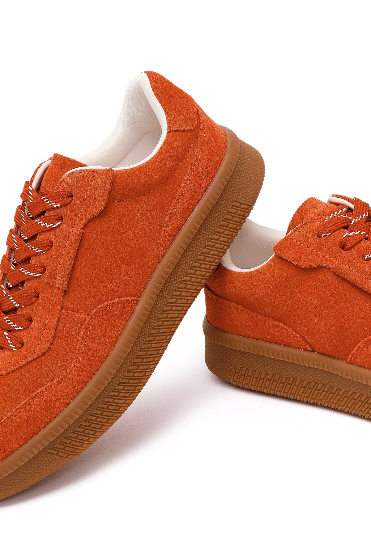 Kadın Turuncu Bağcıklı Kalın Tabanlı Süet Deri Sneaker - Image 11