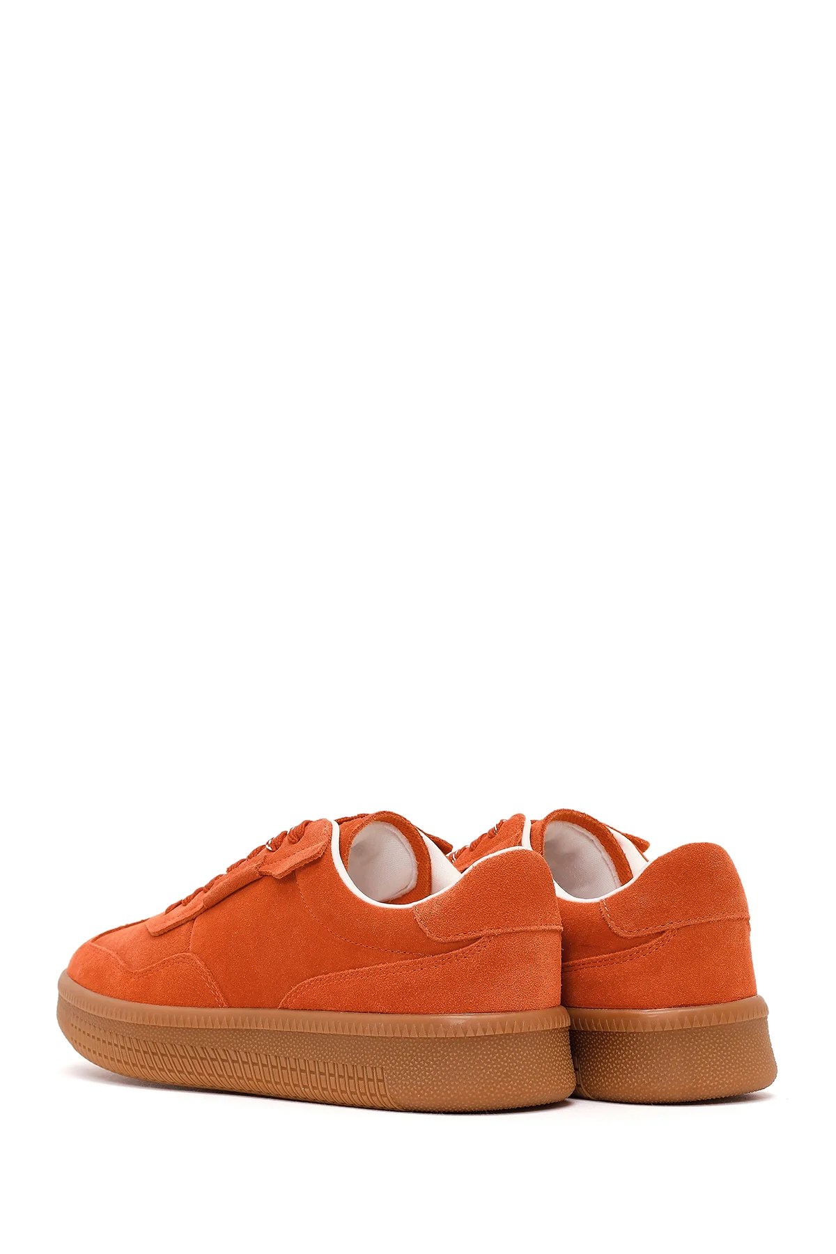 Kadın Turuncu Bağcıklı Kalın Tabanlı Süet Deri Sneaker - Image 7