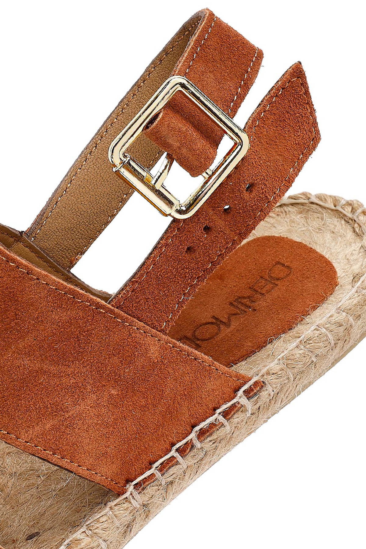 Kadın Turuncu Örgü Detaylı Süet Deri Espadril Sandalet - Image 10
