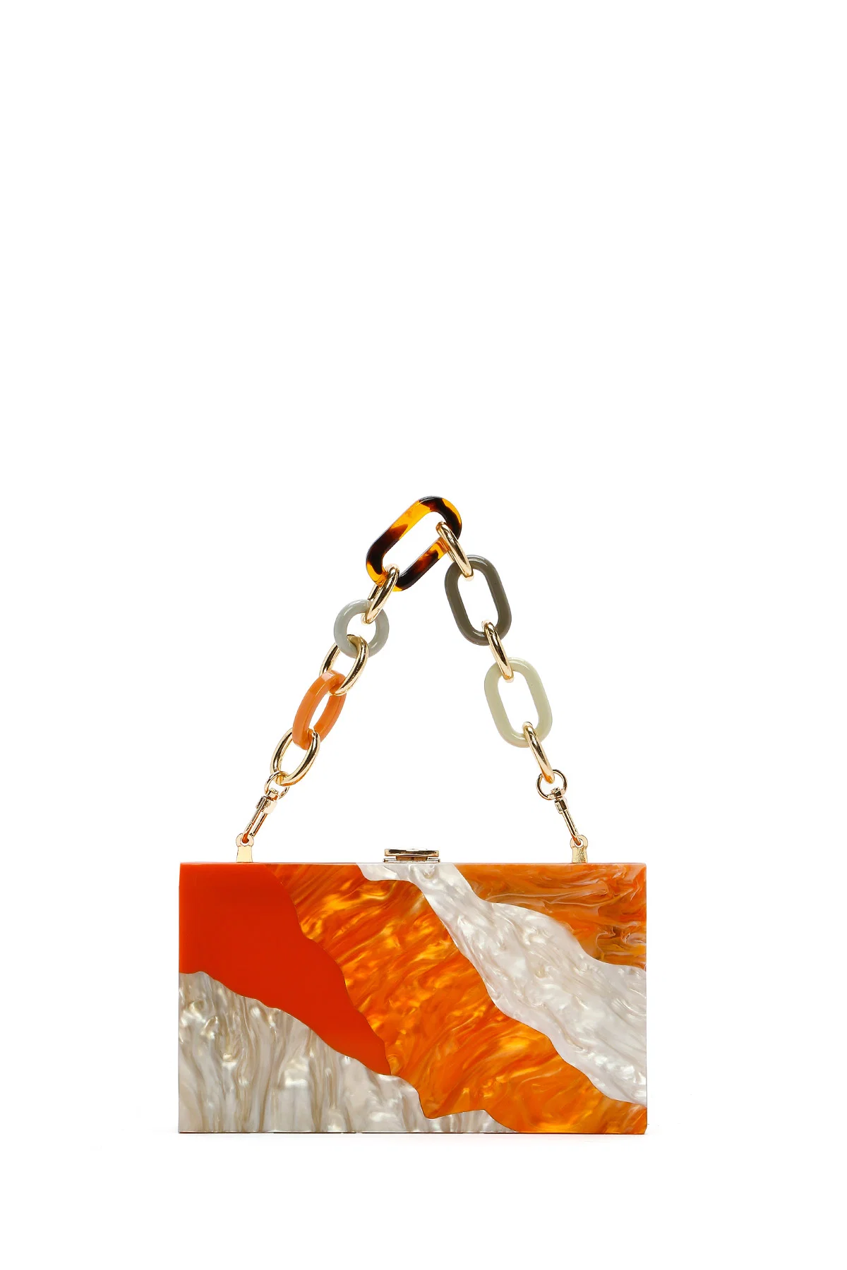 Kadın Turuncu Uzun Zincir Askılı Mini Kutu Çanta - Image 3