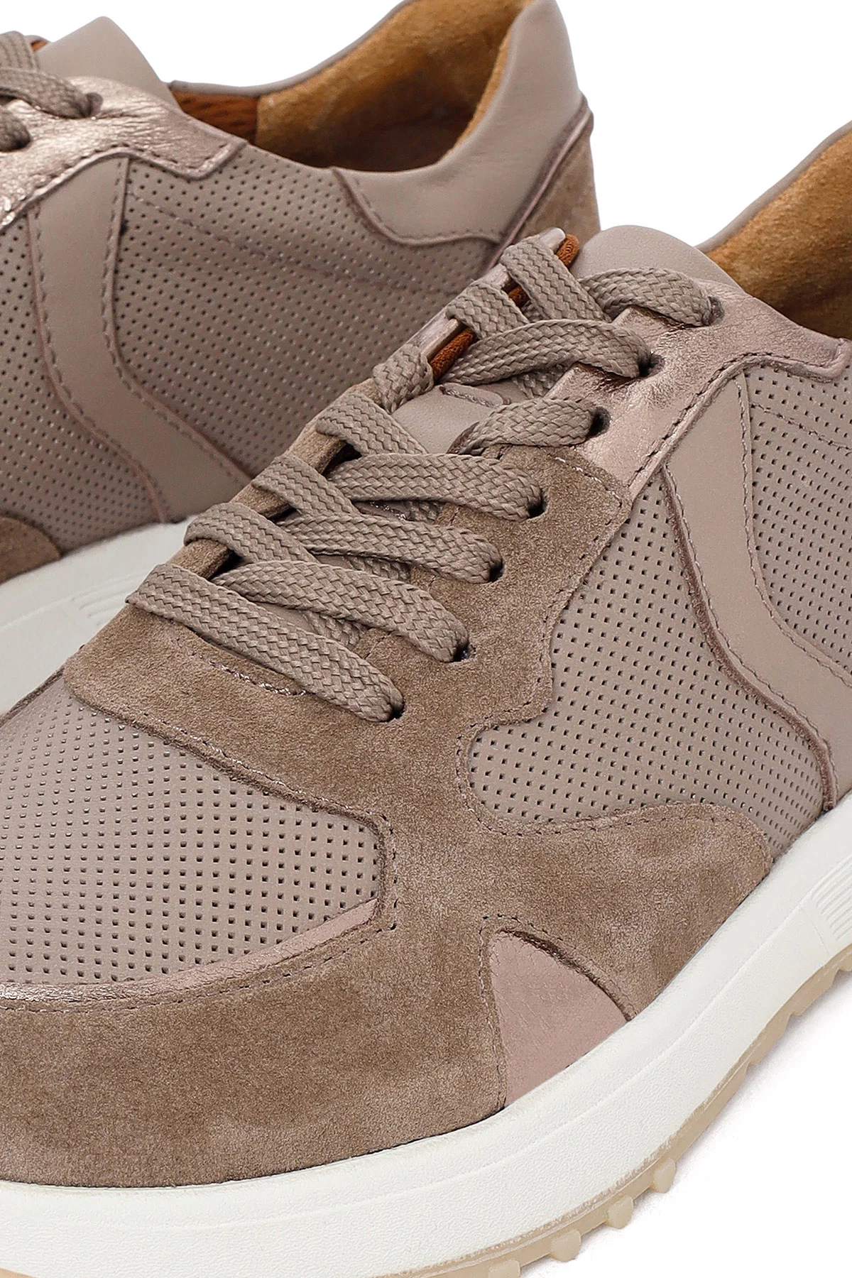 Kadın Vizon Bağcıklı Kalın Tabanlı Deri Sneaker - Image 10