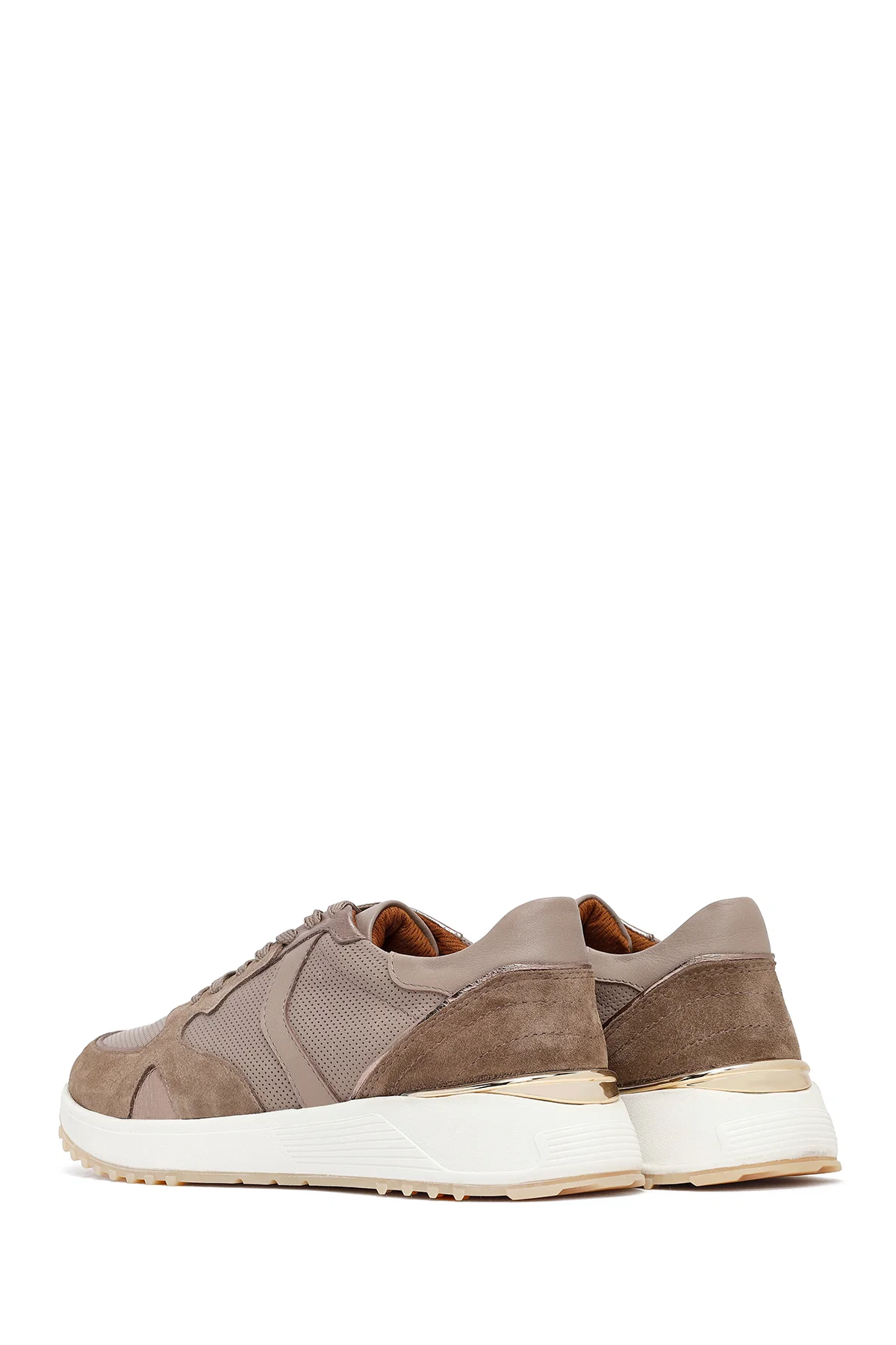 Kadın Vizon Bağcıklı Kalın Tabanlı Deri Sneaker - Image 5