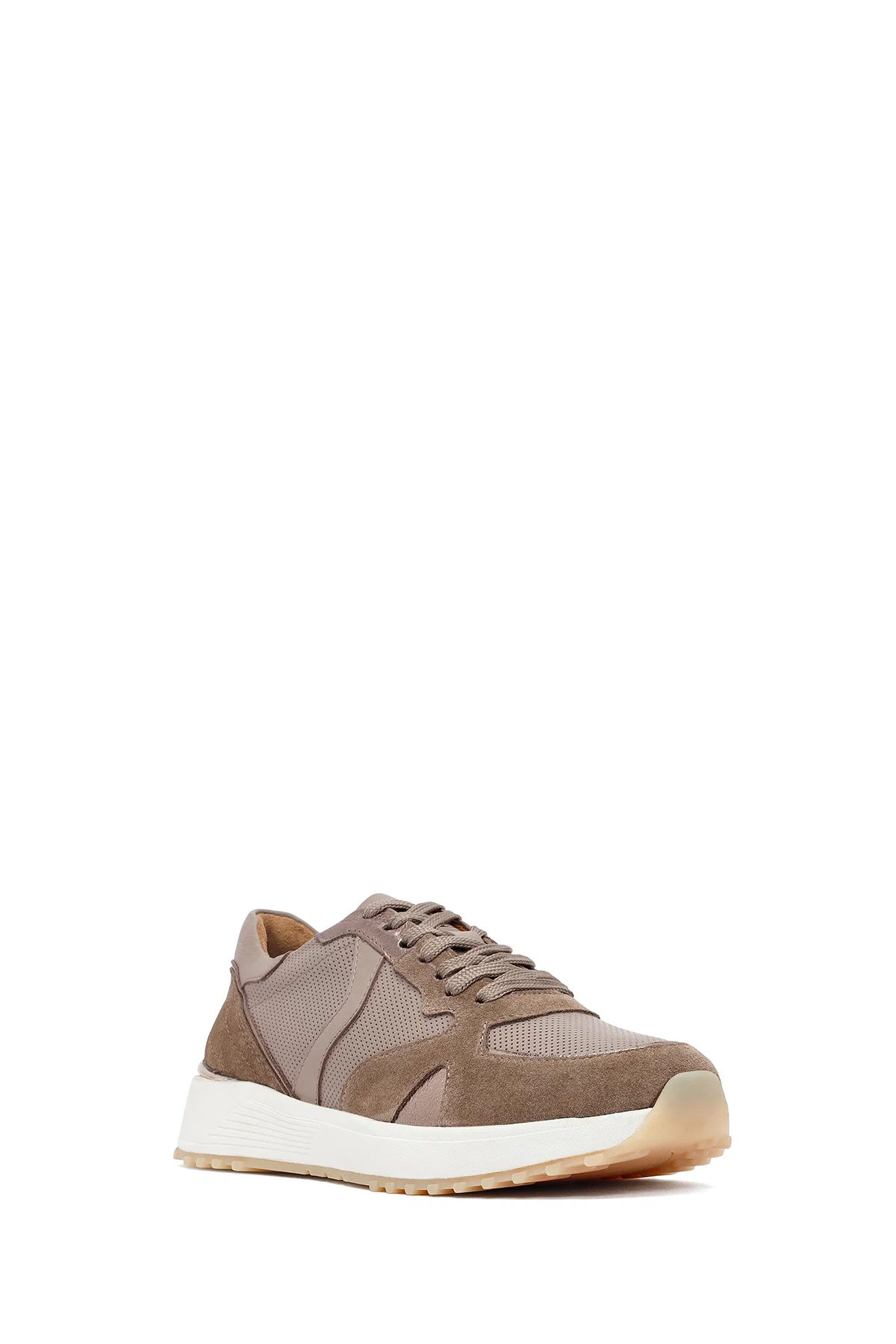 Kadın Vizon Bağcıklı Kalın Tabanlı Deri Sneaker - Image 6