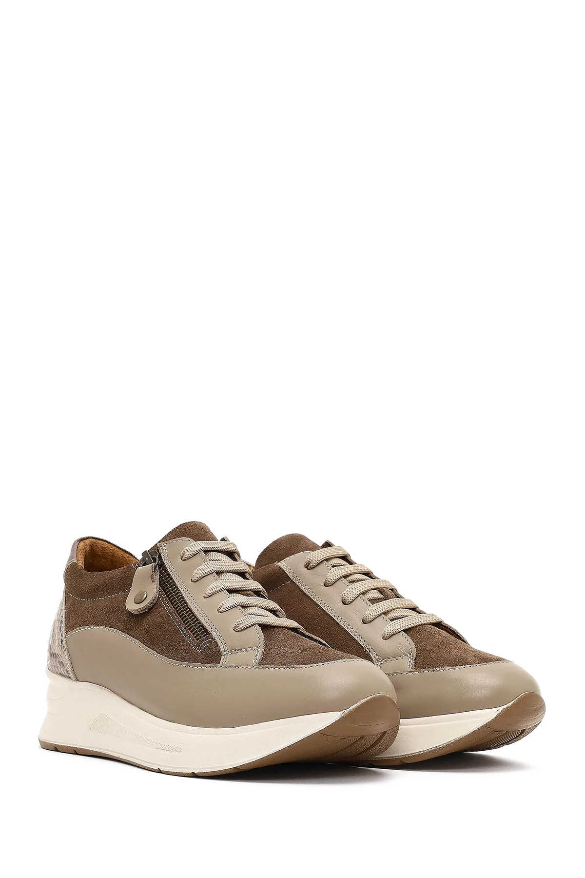 Kadın Vizon Bağcıklı Kalın Tabanlı Deri Sneaker - Image 3