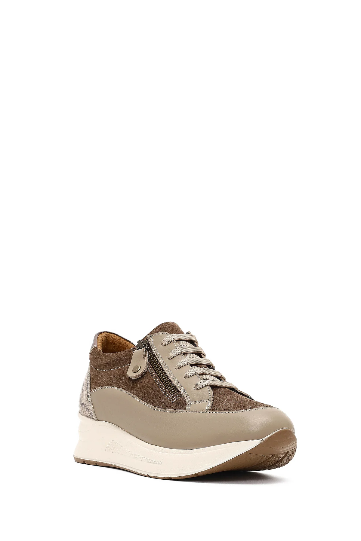Kadın Vizon Bağcıklı Kalın Tabanlı Deri Sneaker - Image 6