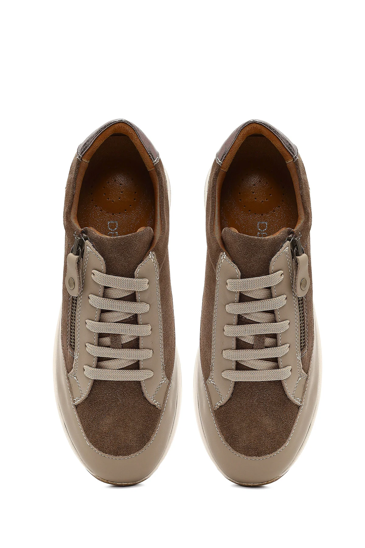 Kadın Vizon Bağcıklı Kalın Tabanlı Deri Sneaker - Image 7