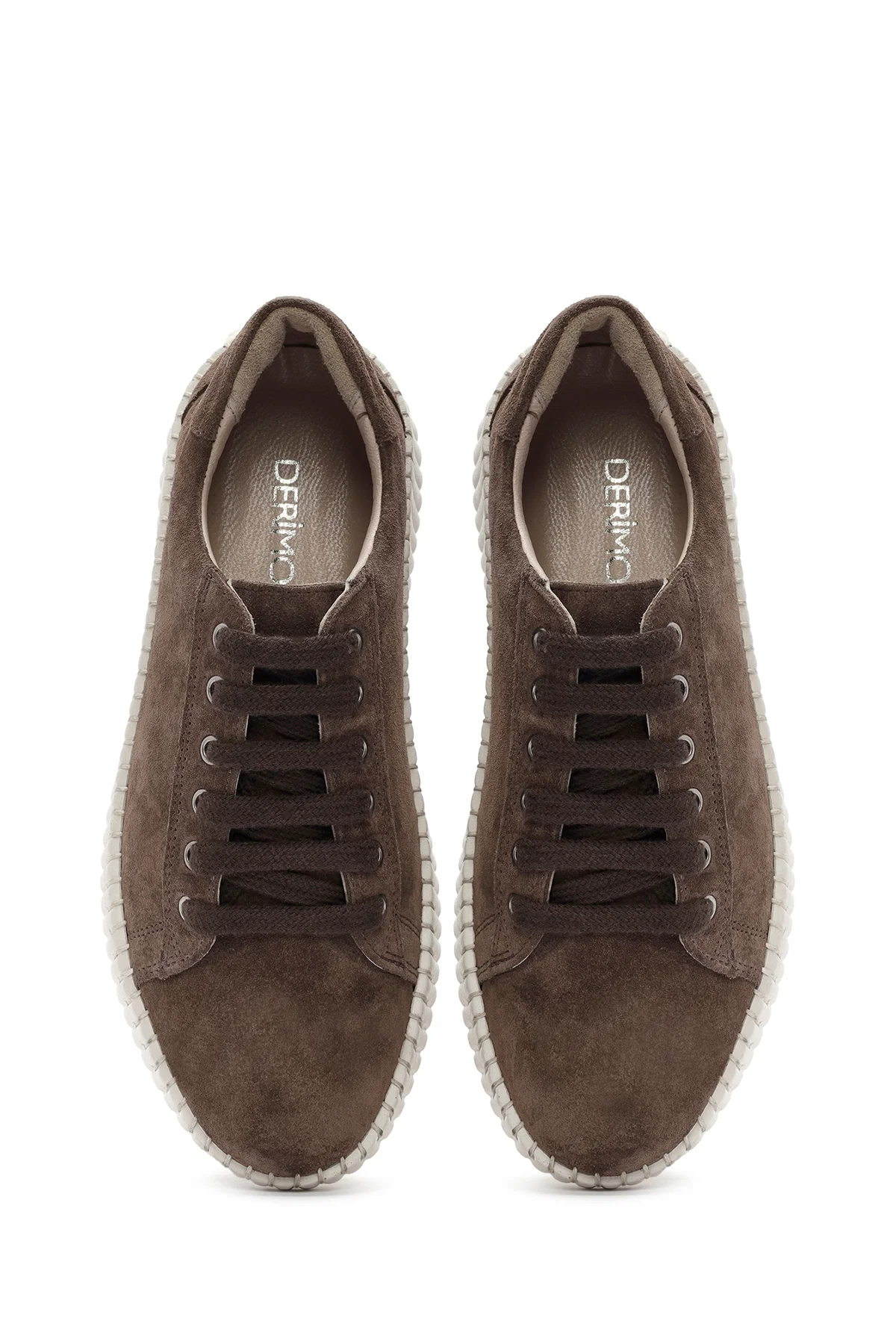 Kadın Vizon Bağcıklı Kalın Tabanlı Süet Deri Sneaker - Image 7