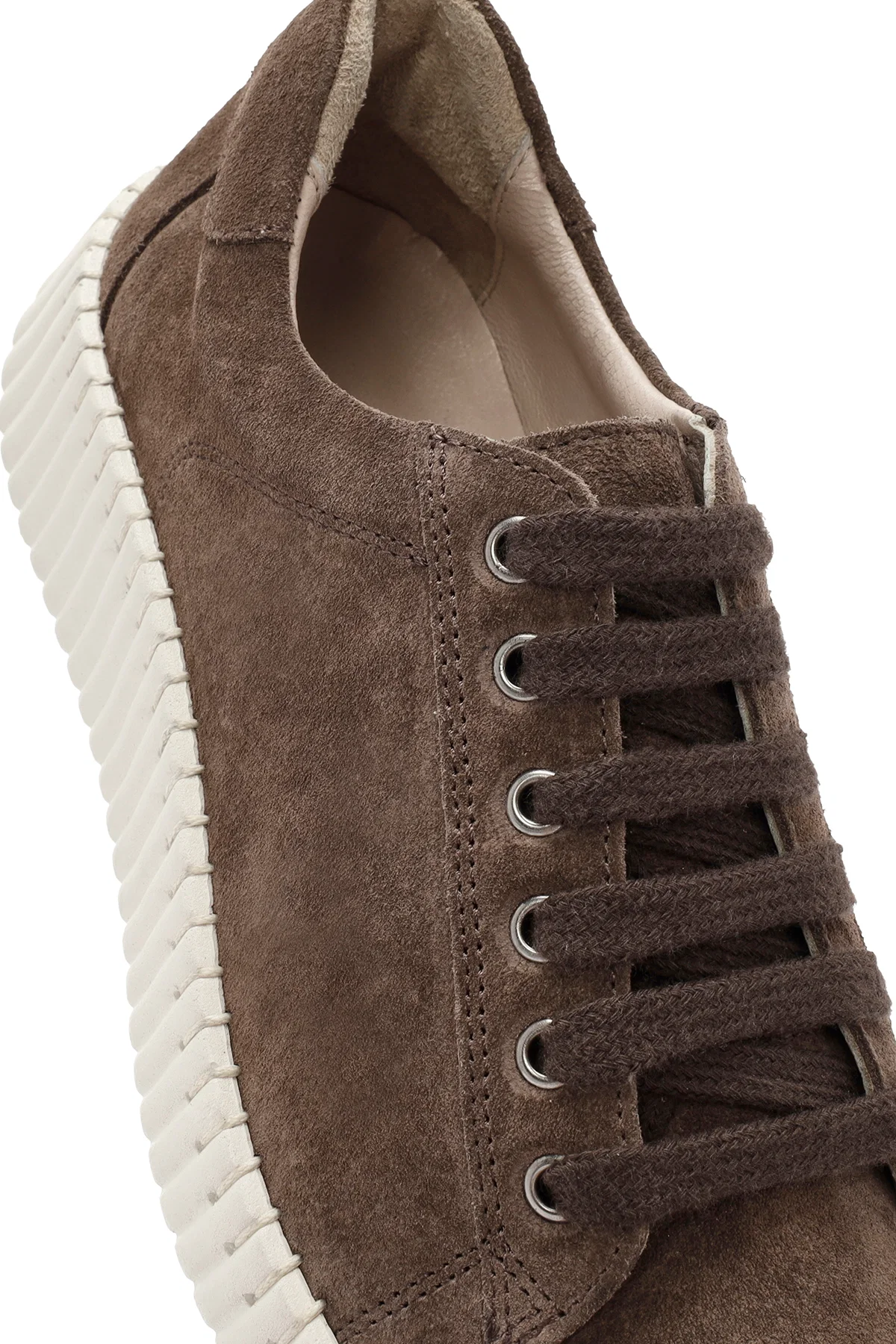 Kadın Vizon Bağcıklı Kalın Tabanlı Süet Deri Sneaker - Image 9