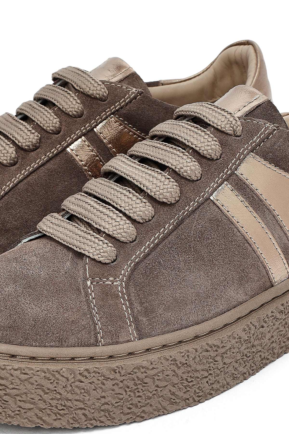 Kadın Vizon Bağcıklı Kalın Tabanlı Süet Deri Sneaker - Image 11