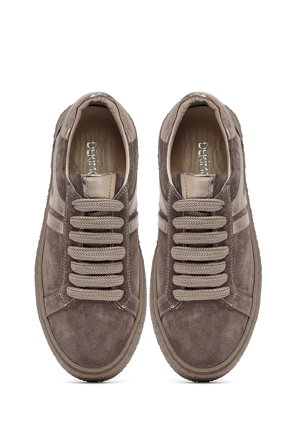 Kadın Vizon Bağcıklı Kalın Tabanlı Süet Deri Sneaker - Image 7