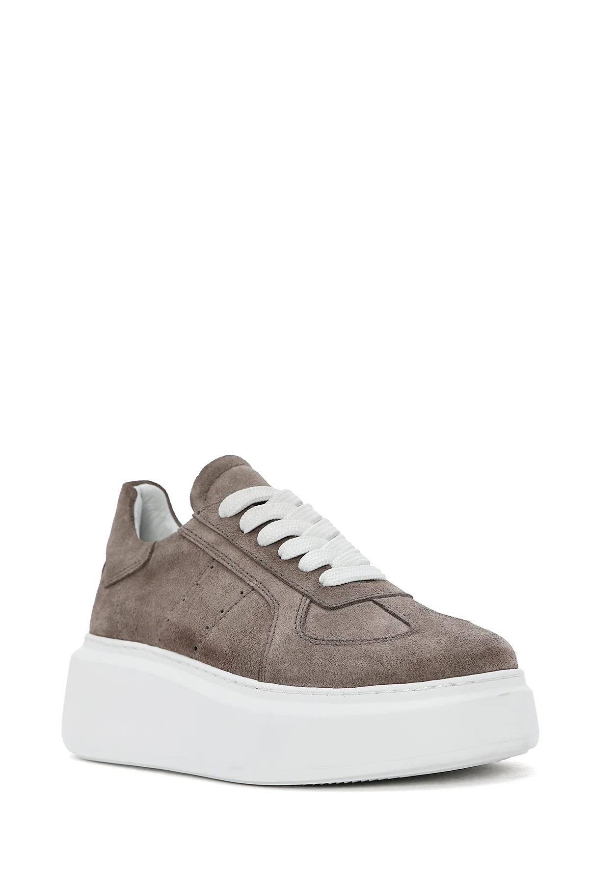 Kadın Vizon Bağcıklı Kalın Tabanlı Süet Deri Sneaker - Image 7