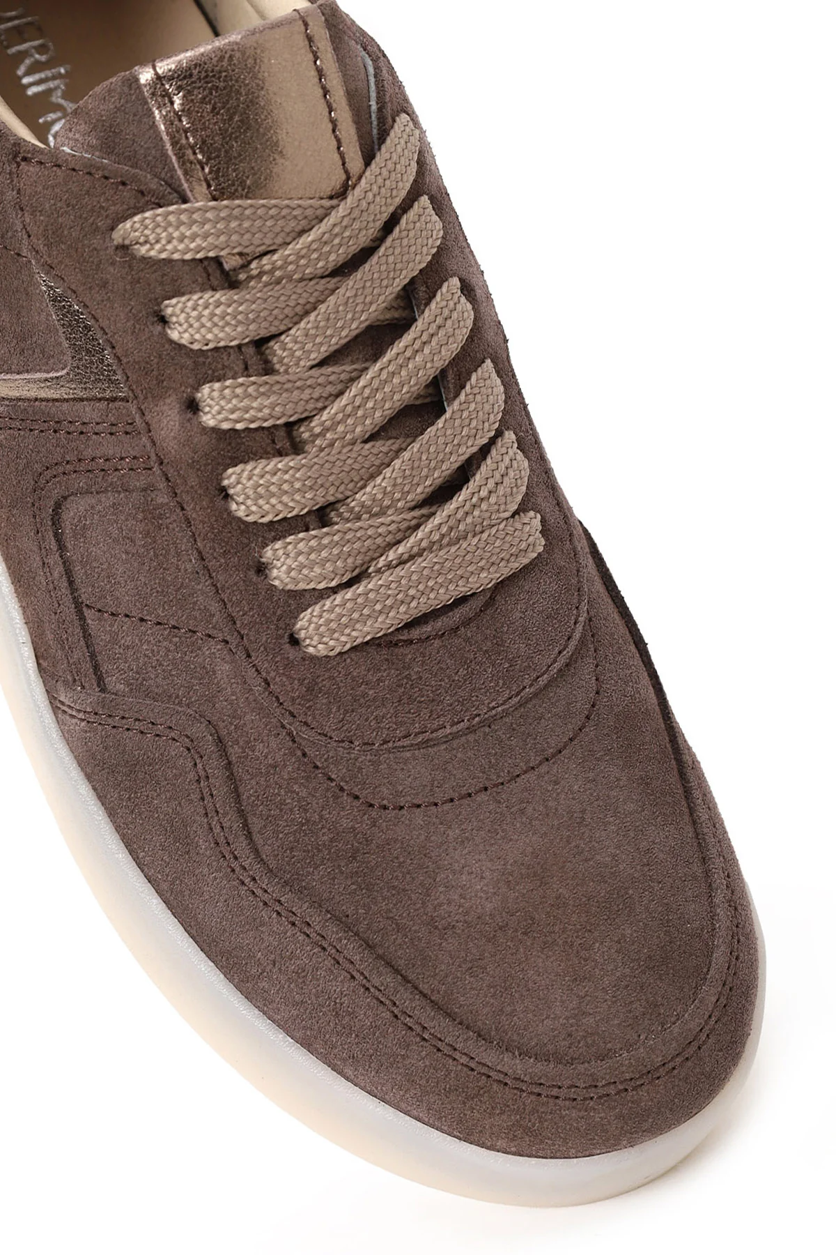 Kadın Vizon Bağcıklı Kalın Tabanlı Süet Deri Sneaker - Image 8