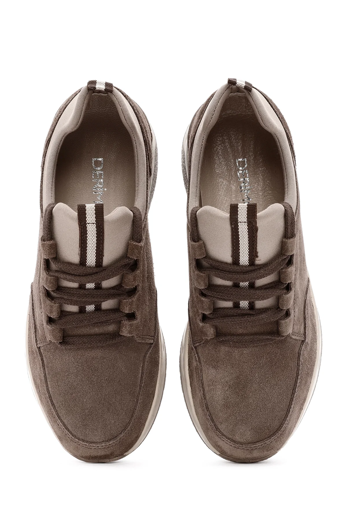 Kadın Vizon Bağcıklı Kalın Tabanlı Süet Deri Sneaker - Image 7