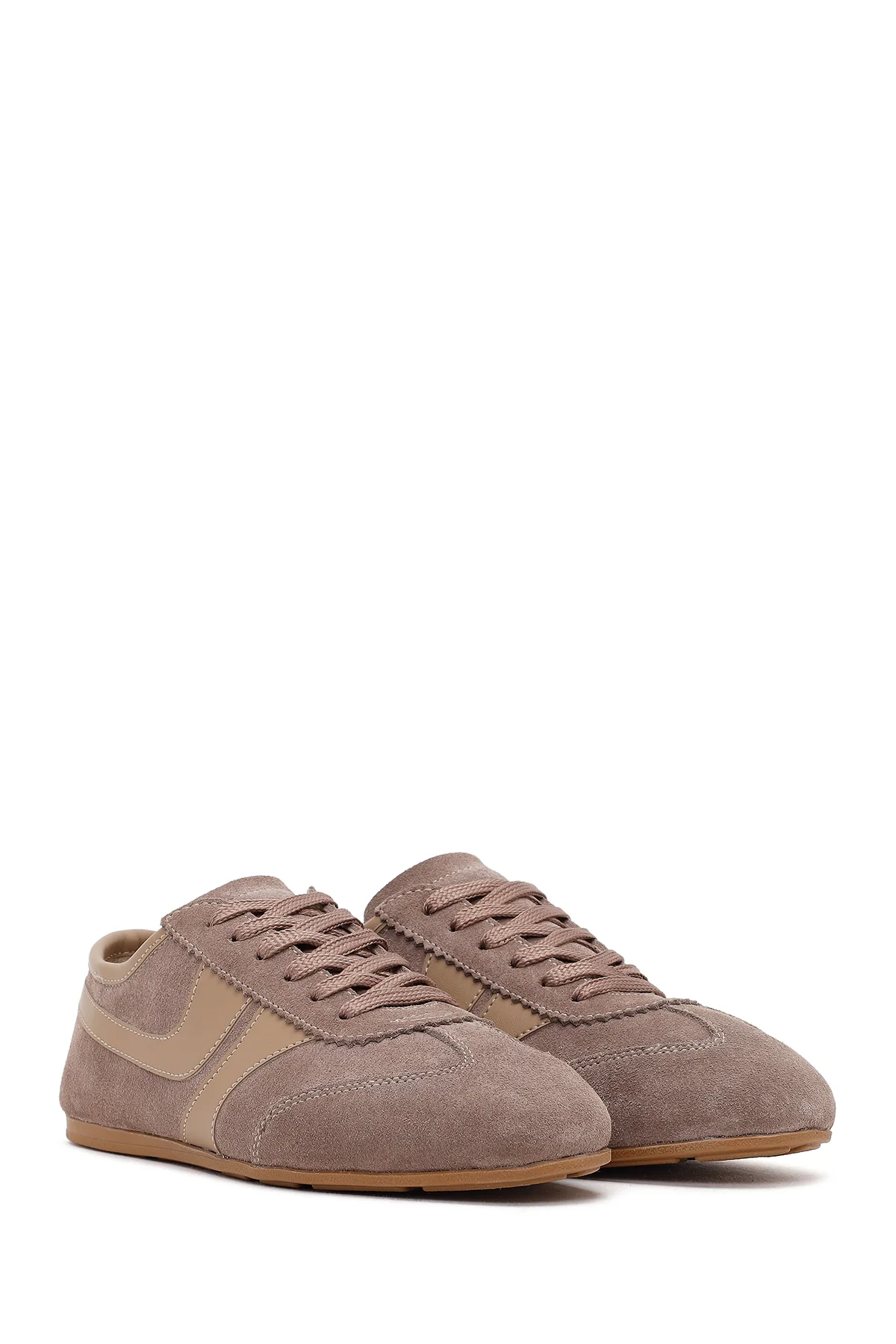 Kadın Vizon Bağcıklı Süet Deri Sneaker - Image 2