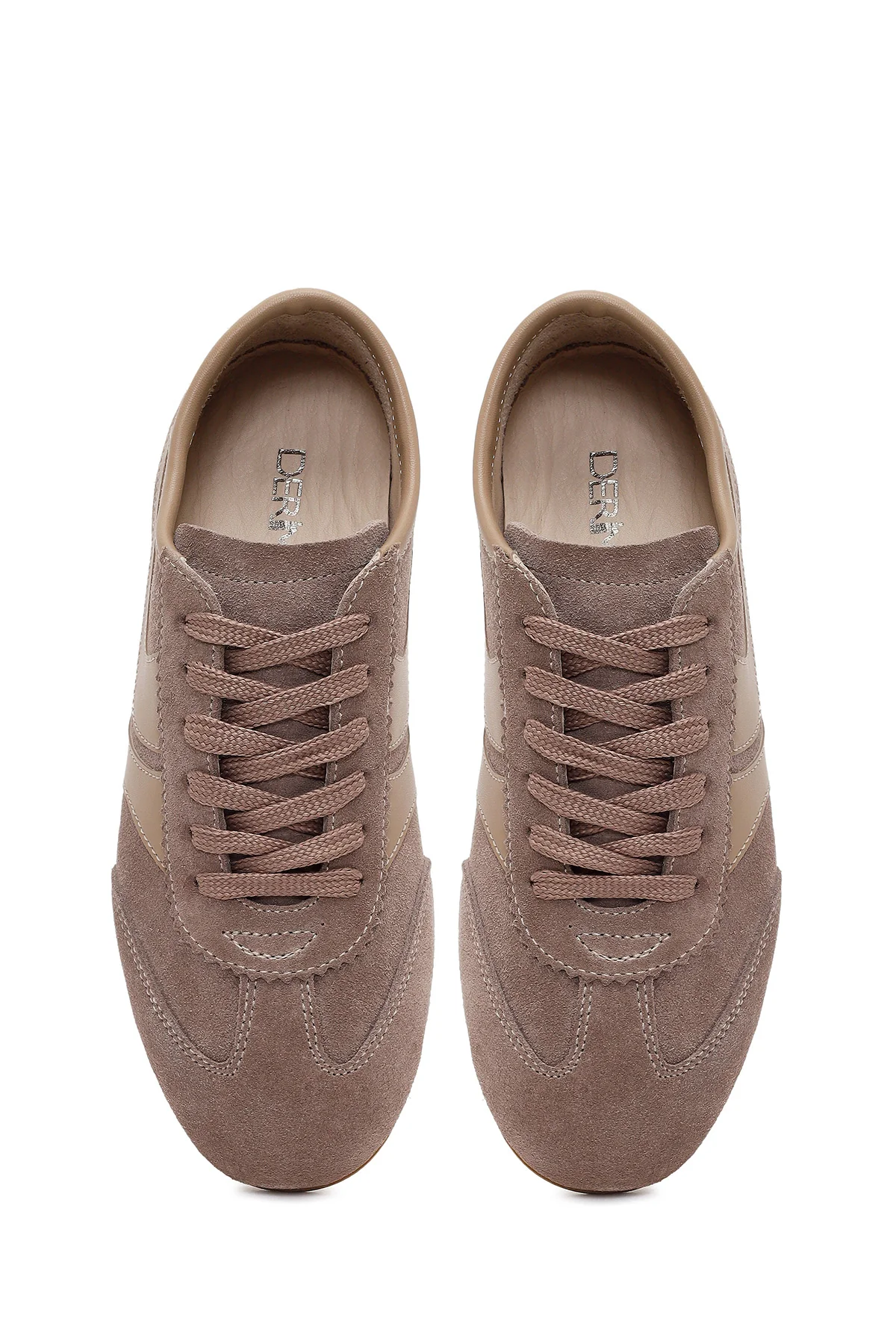 Kadın Vizon Bağcıklı Süet Deri Sneaker - Image 4